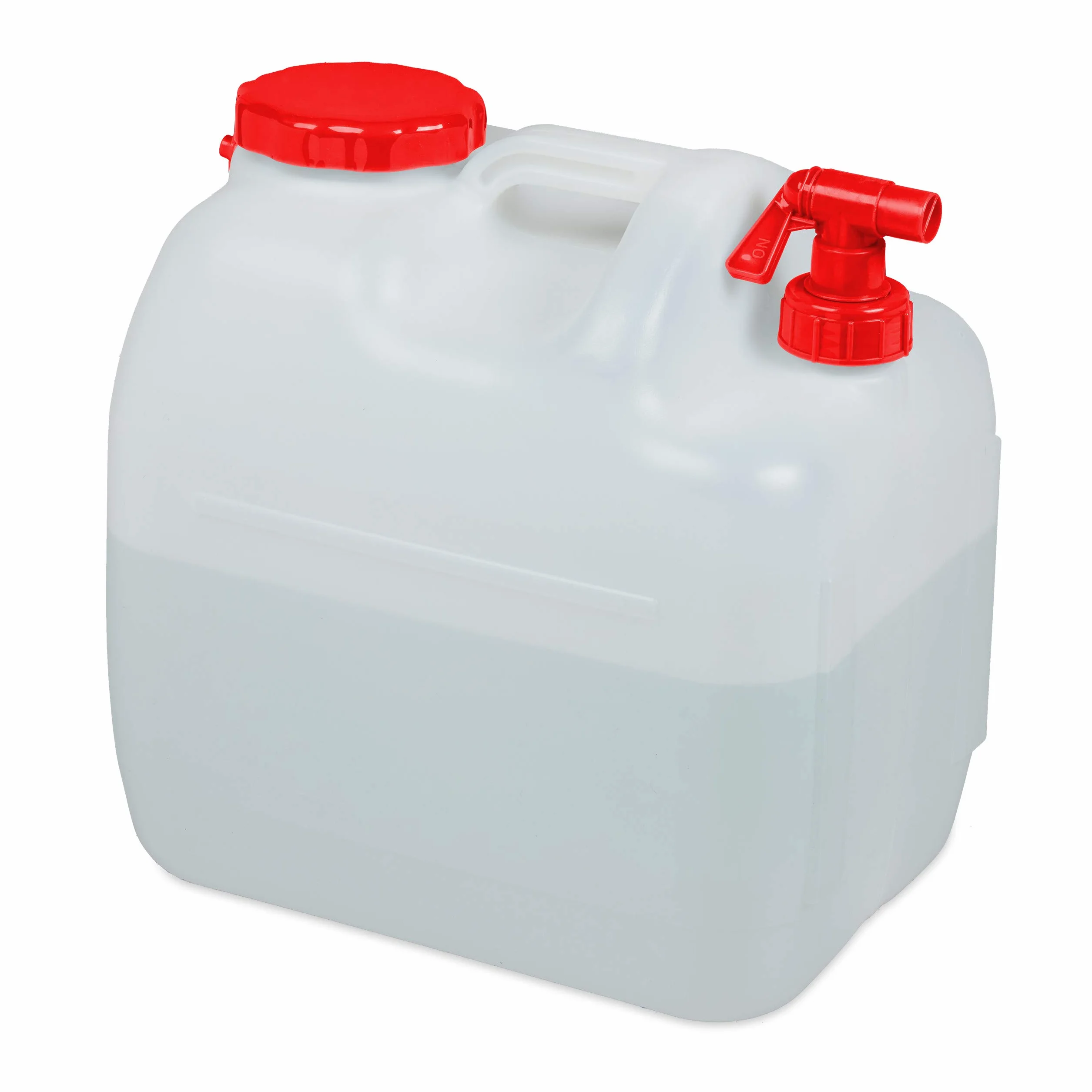 Relaxdays Bidón de agua con grifo, Tapa de rosca ancha, Accesorio de camping, 23L, Sin BPA, Blanco & Rojo, 1 Ud.