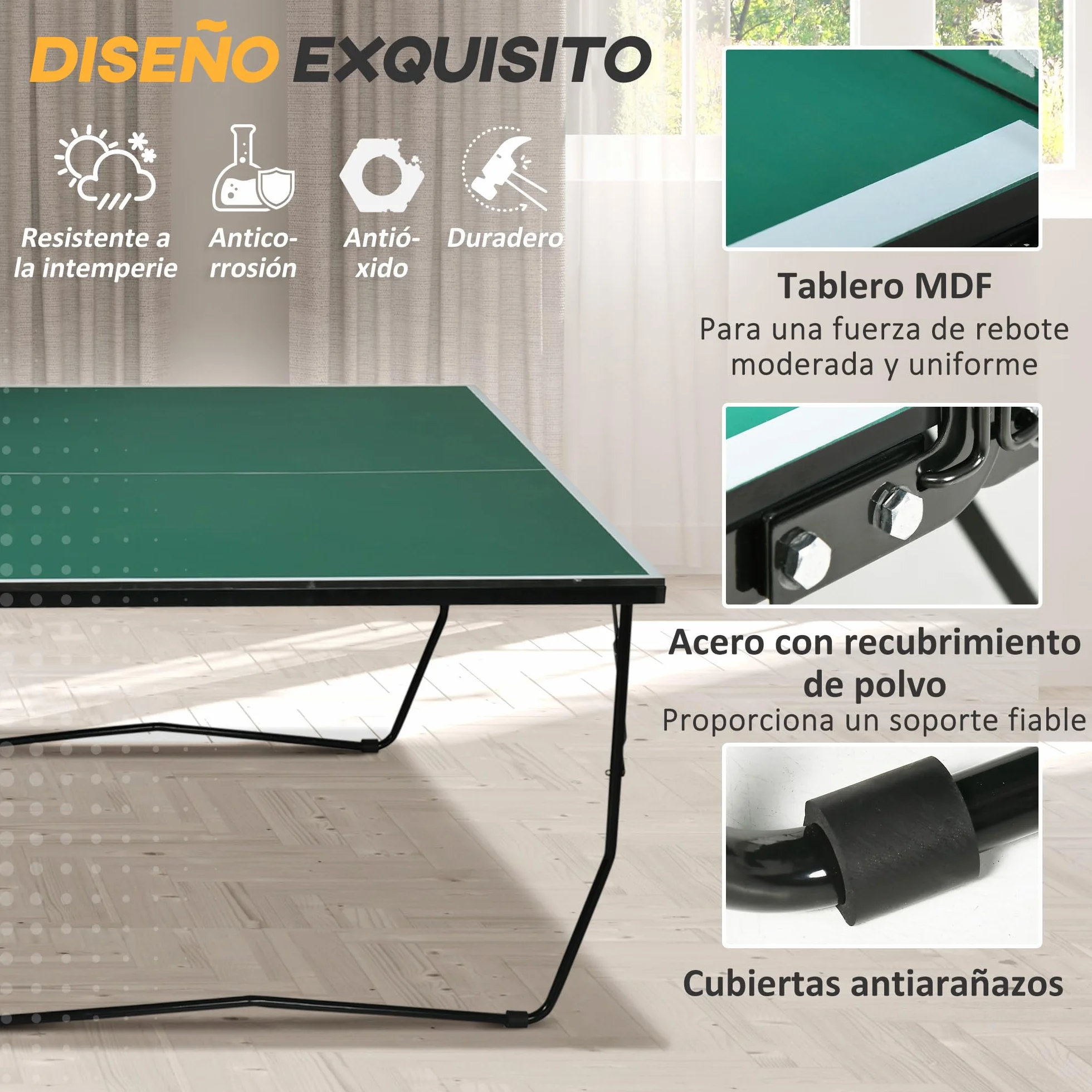 SPORTNOW Mesa de Ping Pong Plegable Profesional Tamaño Estándar con Red Paletas 3 Pelotas 274x152,5x76 cm Verde