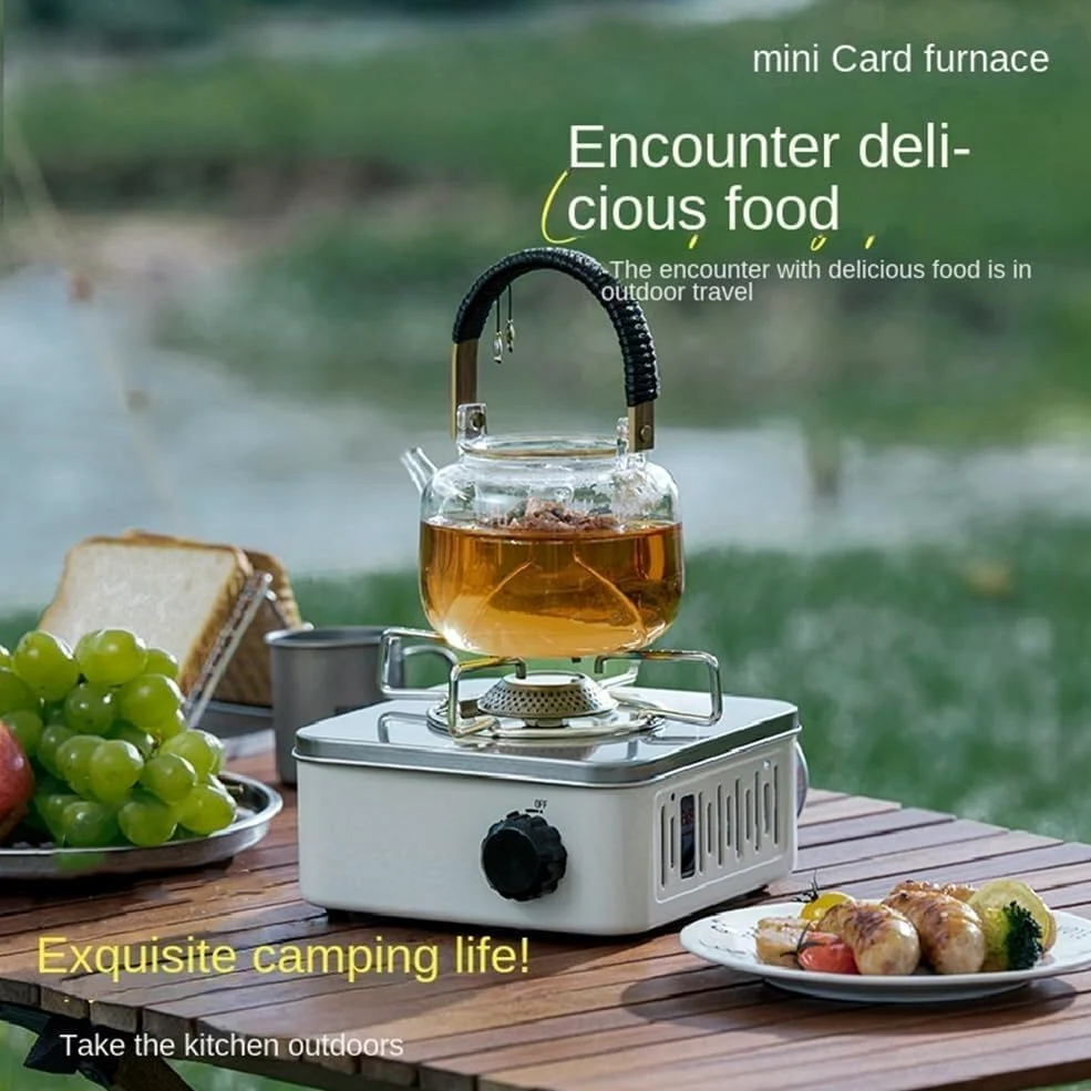 Estufa de gas portátil para camping, parrilla de cocina al aire libre con utensilios, ideal para viajes y aventuras