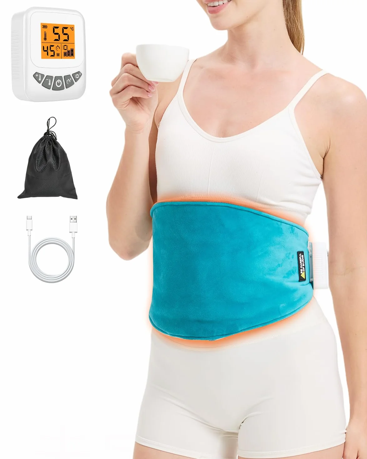 JOBYNA Almohadilla Eléctrica Lumbar, Manta Eléctrica Inalámbrica con Vibración, 5000mAh Masajeador Lumbar, 40-60℃ y 3 Modos de Vibración, Para Aliviar El Dolor la Zona Lumbar, Espalda y Abdominal