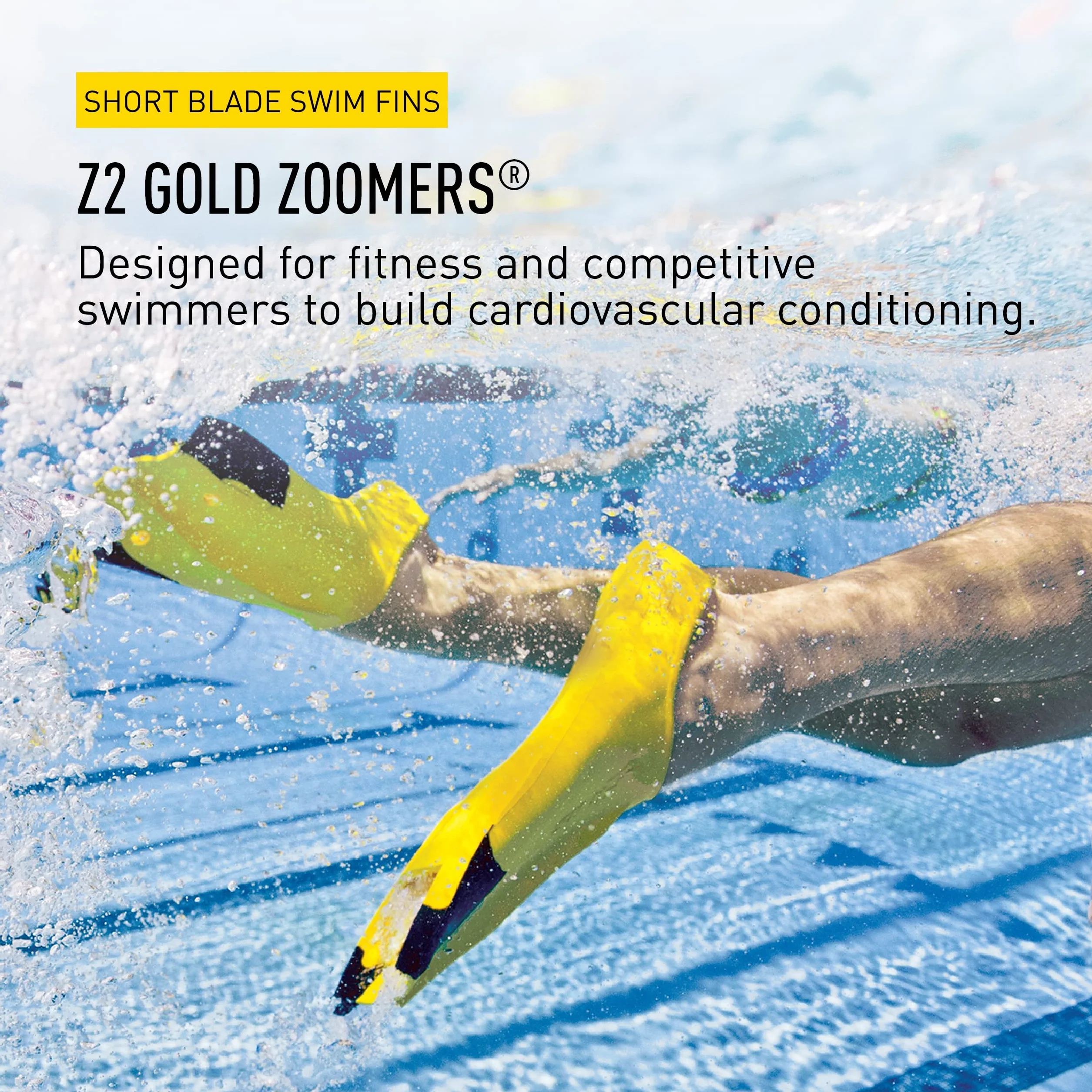 FINIS Aletas de Natación Z2 Gold Zoomers - Aletas de Entrenamiento de Hoja Corta para Fuerza y Velocidad - Ajuste de Goma Natural - Talla