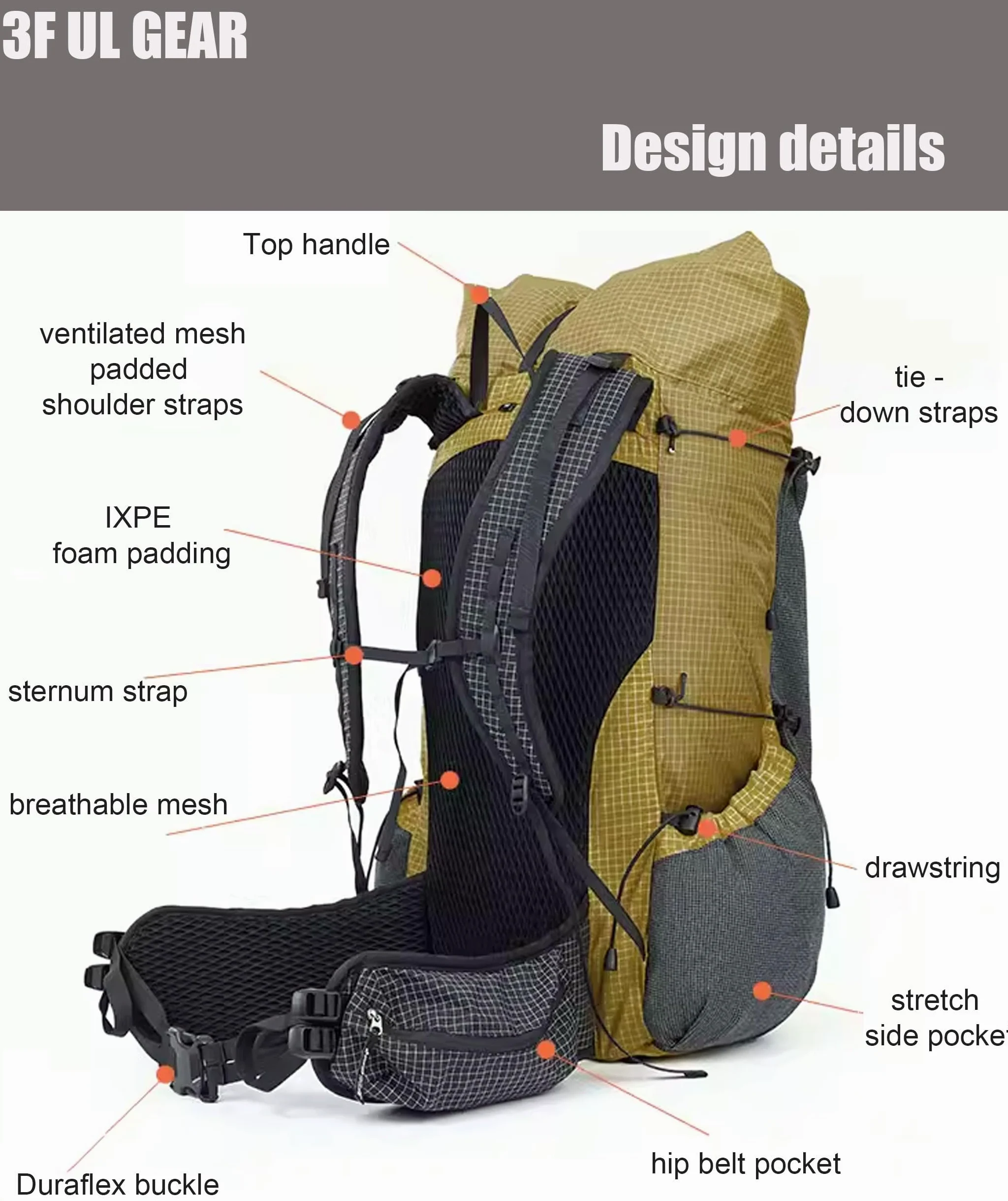 3F UL GEAR 30L + 10L UHMWPE Mochila de senderismo ultraligera impermeable mochila de senderismo al aire libre camping mochila de viaje para hombres mujeres (gris galaxia, grande)