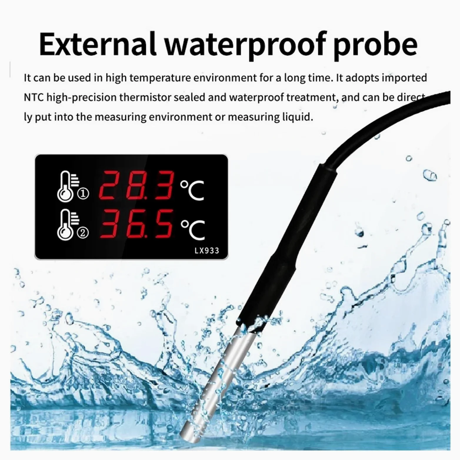 TermóMetro De Temperatura Del Agua Termómetro Digital For Piscina, Medidor De Temperatura Del Agua For Interiores Y Exteriores, Sonda Externa, Pantalla Grande