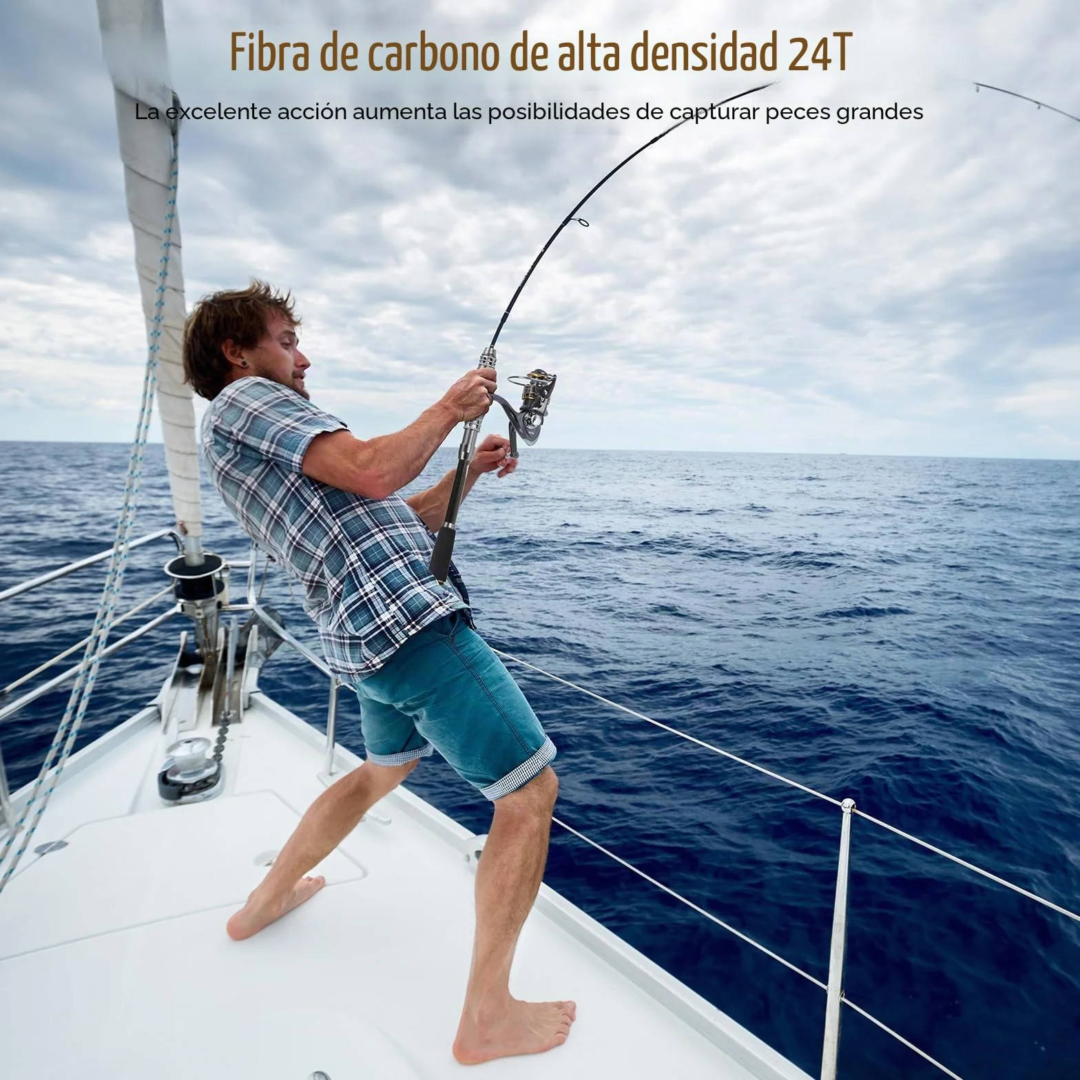2.1M Juego de caña y Carrete Fibra de Carbono Combo de caña de Pescar telescópica y Carrete Giratorio con señuelos, Ganchos, línea y Bolsa de Transporte para Agua Salada y Agua Dulce