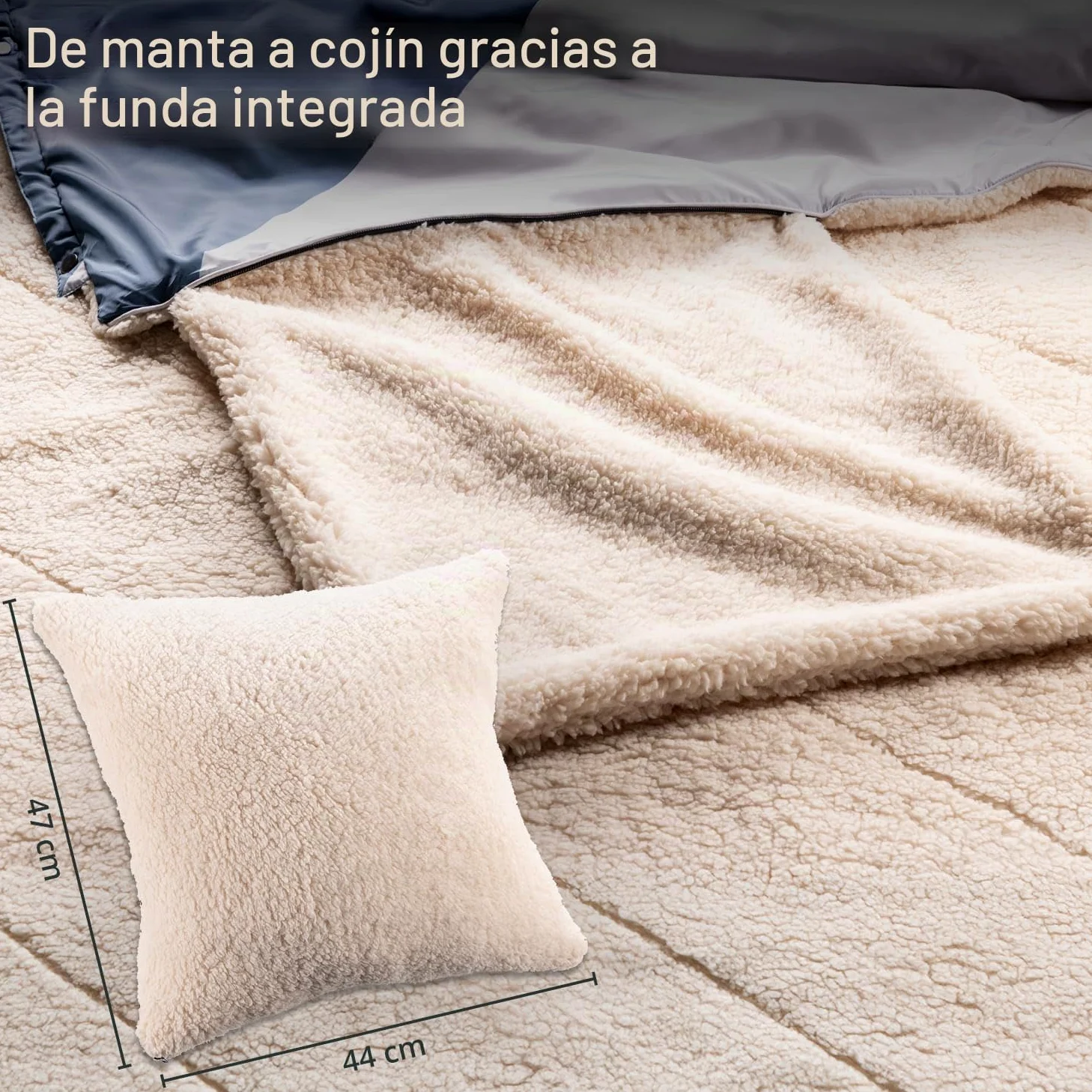 Skandika Manta de Camping para Exteriores Liva | 4 en 1, 200 x 135 cm, Colcha, Saco de Dormir, Almohada, con Parte Inferior de Piel de Borreguito o Nailon
