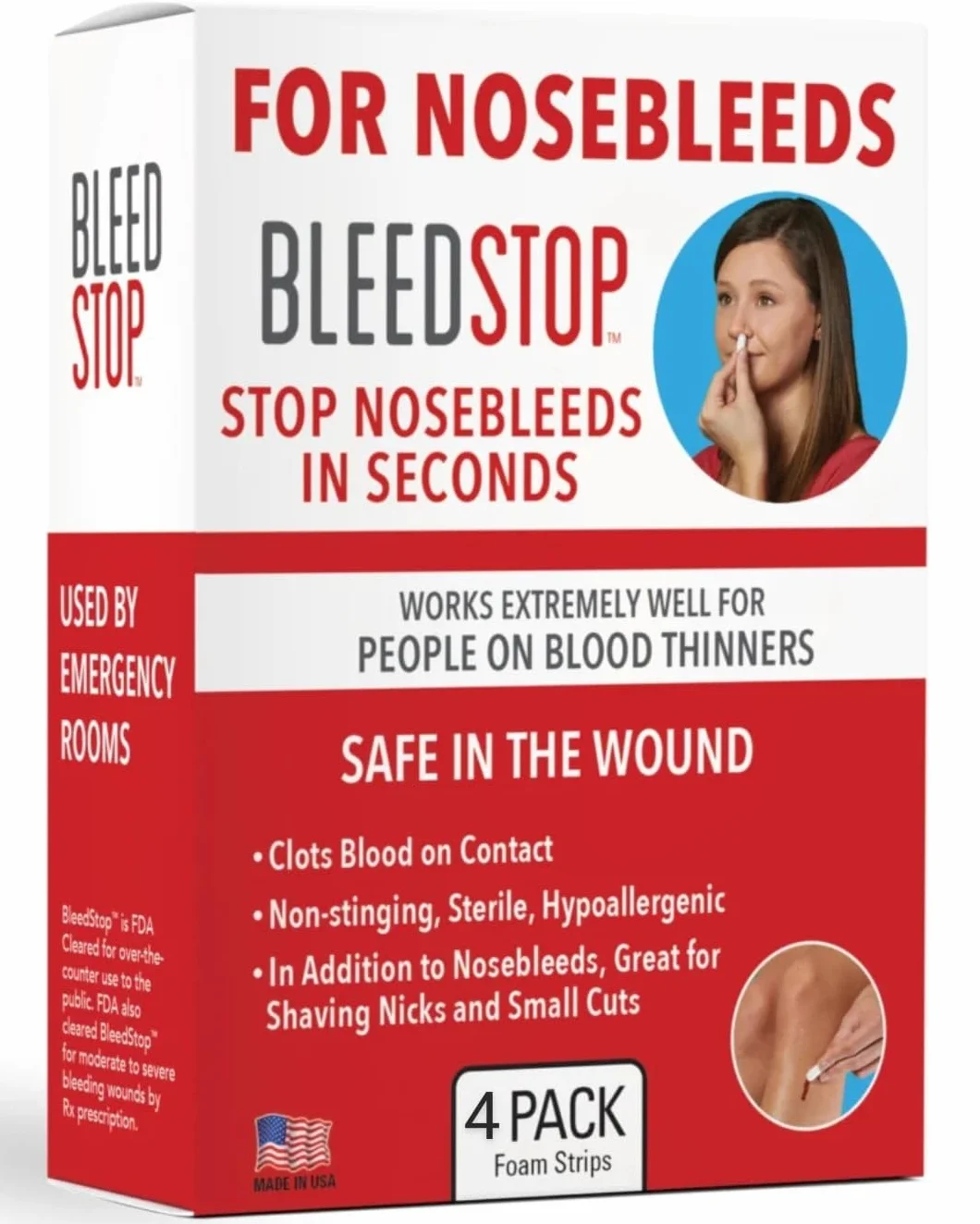 BleedStop Tiras Nasales Insertos de Espuma Coagulante de Sangre de Acción Rápida Estéril Hipoalergénico