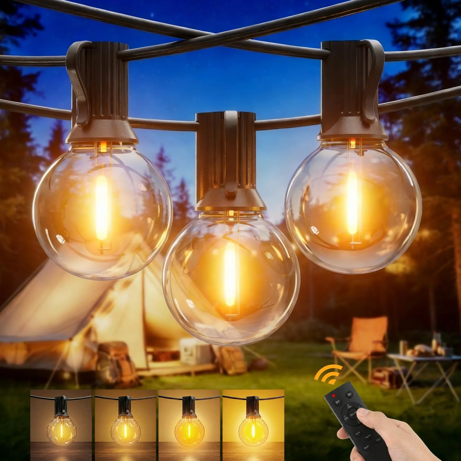 Yuusei Guirnalda Luces LED Exterior 40MX2 Mando Distancia IP45 2700K Blanco Cálido G40 Irrompibles 80M