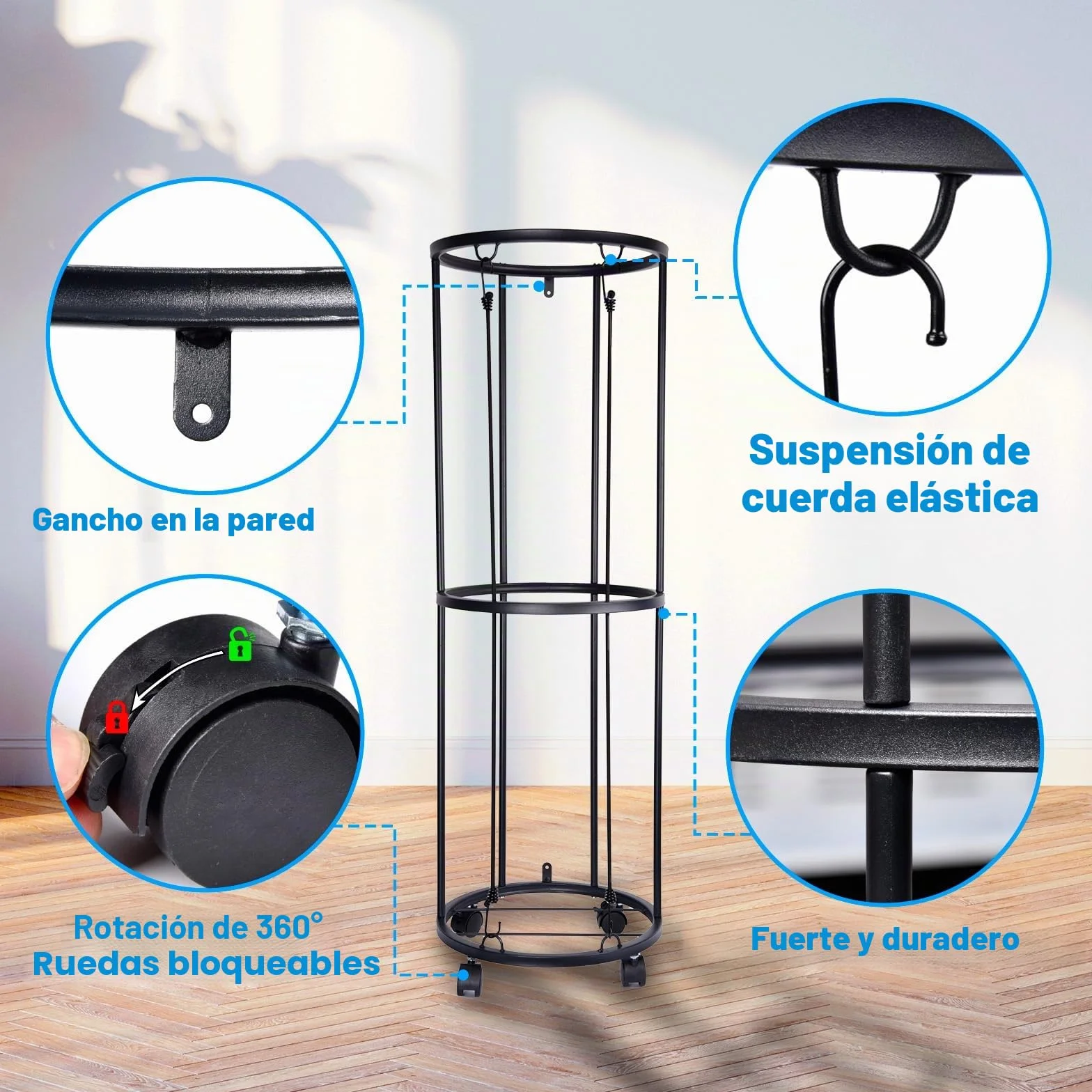 Rack Vertical de balones de 2 Niveles con Ruedas, Estante de Almacenamiento de balones Deportivos, Organizador de Almacenamiento de balones Deportivos para Garaje Que Ahorra Espacio