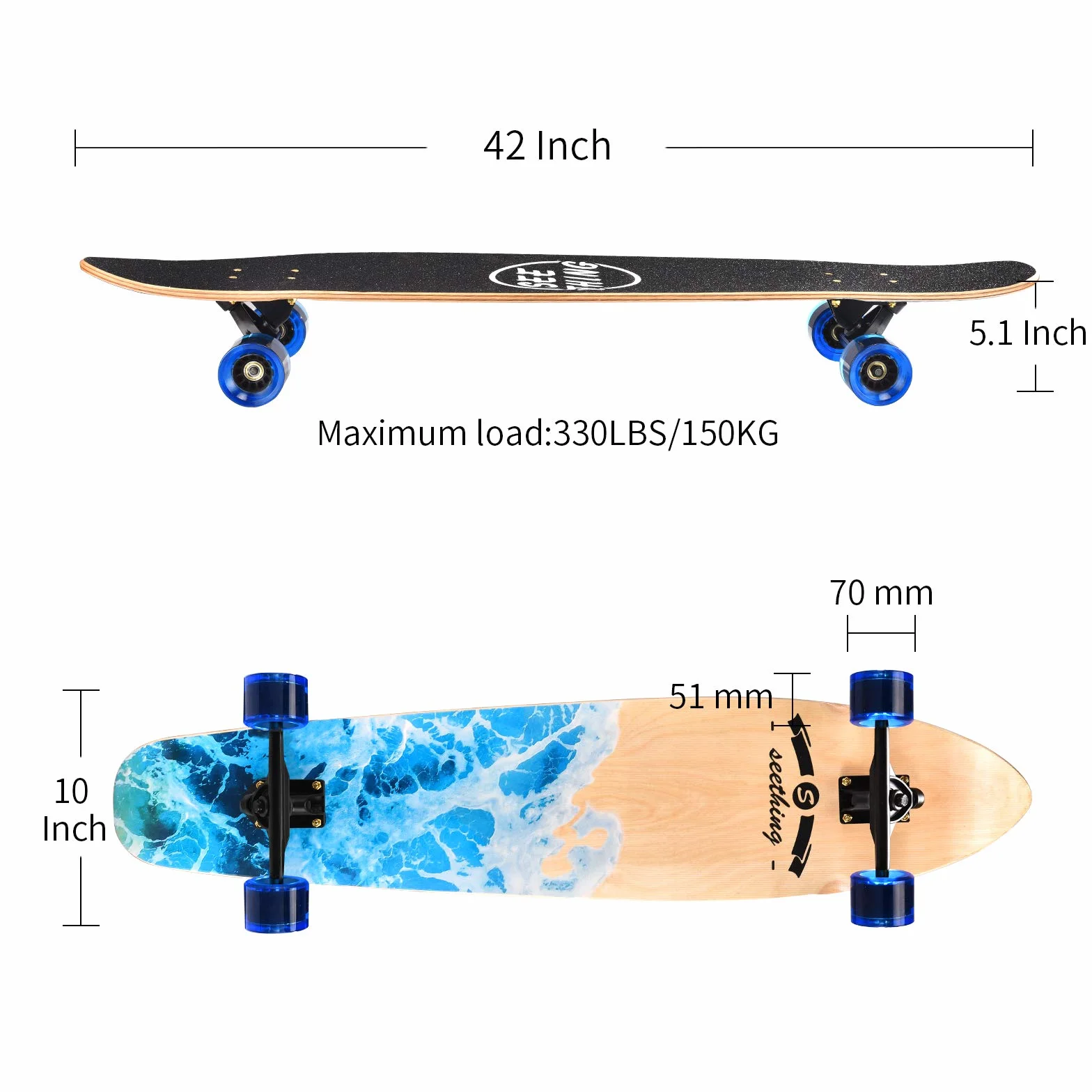 Monopatín Longboard Completo 42 Pulgadas Arce Artesanal Crucero Tallado Estilo Libre Cuesta Abajo