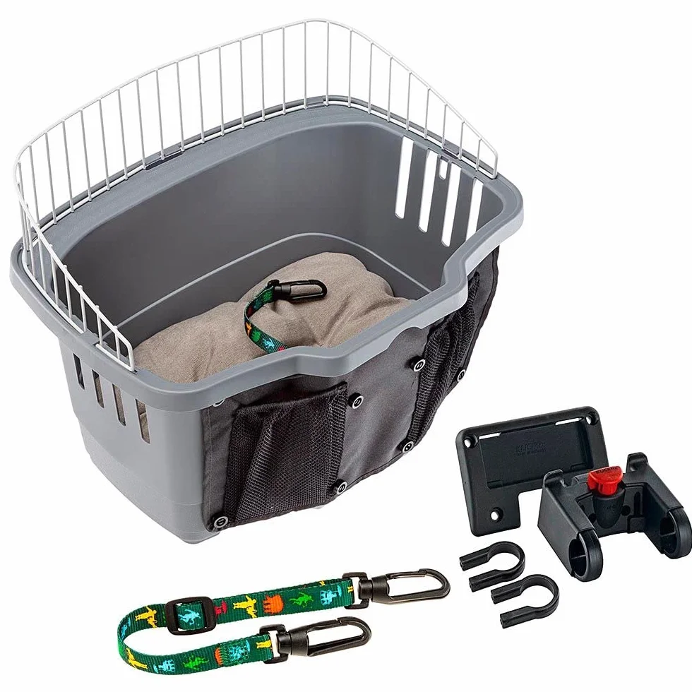 Ferplast Transportín de Bicicleta para Perros de Talla pequeña hasta 7 kg Atlas Bike 20 Rapid, Caja de Viaje con Correa de Seguridad y cojín, Reja de protección, 47 x 35,5 x h 34,5 cm Gris