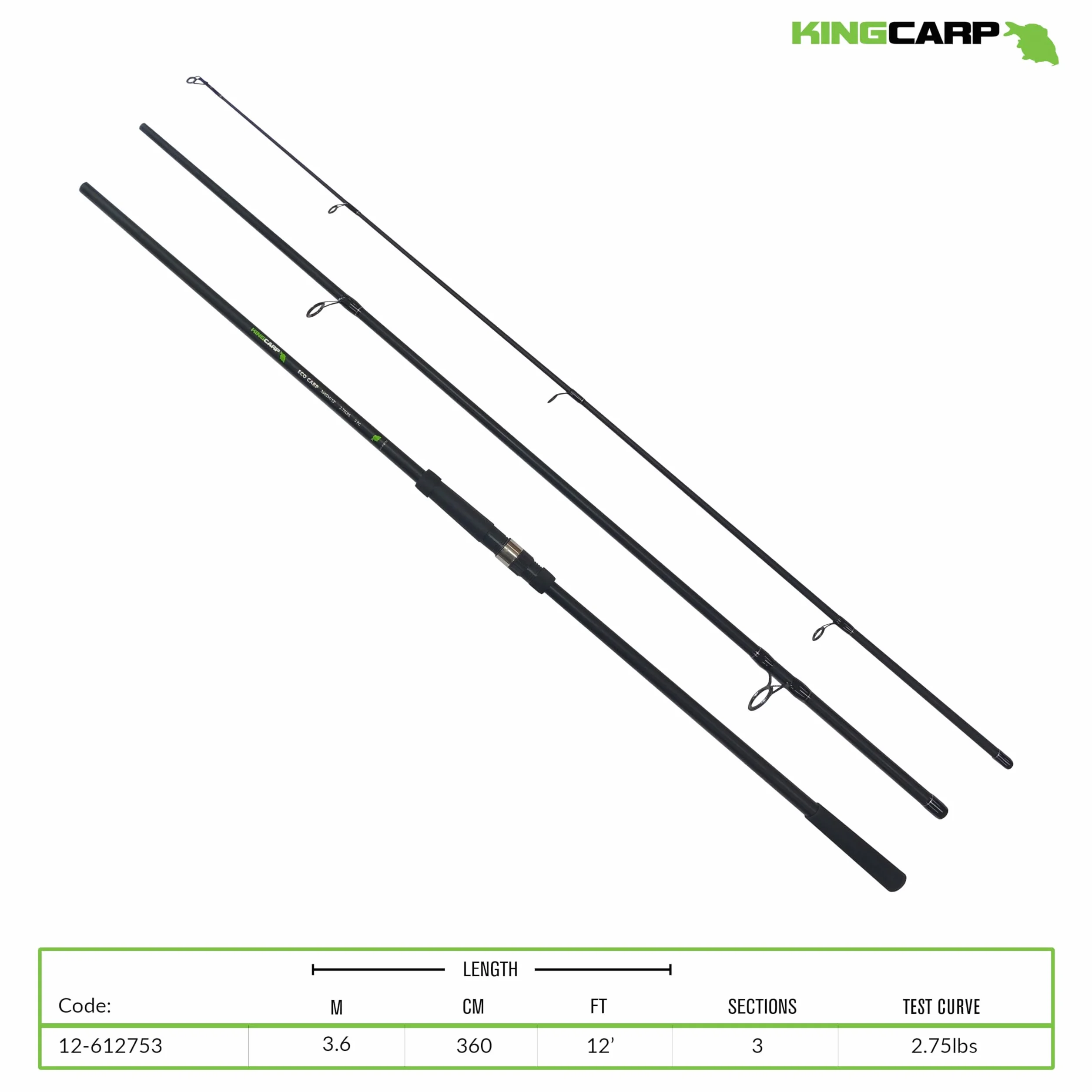 Caña de pescar 3,6 m 3 piezas curva de prueba 1,2 kg para pesca de fondo lucio lubina