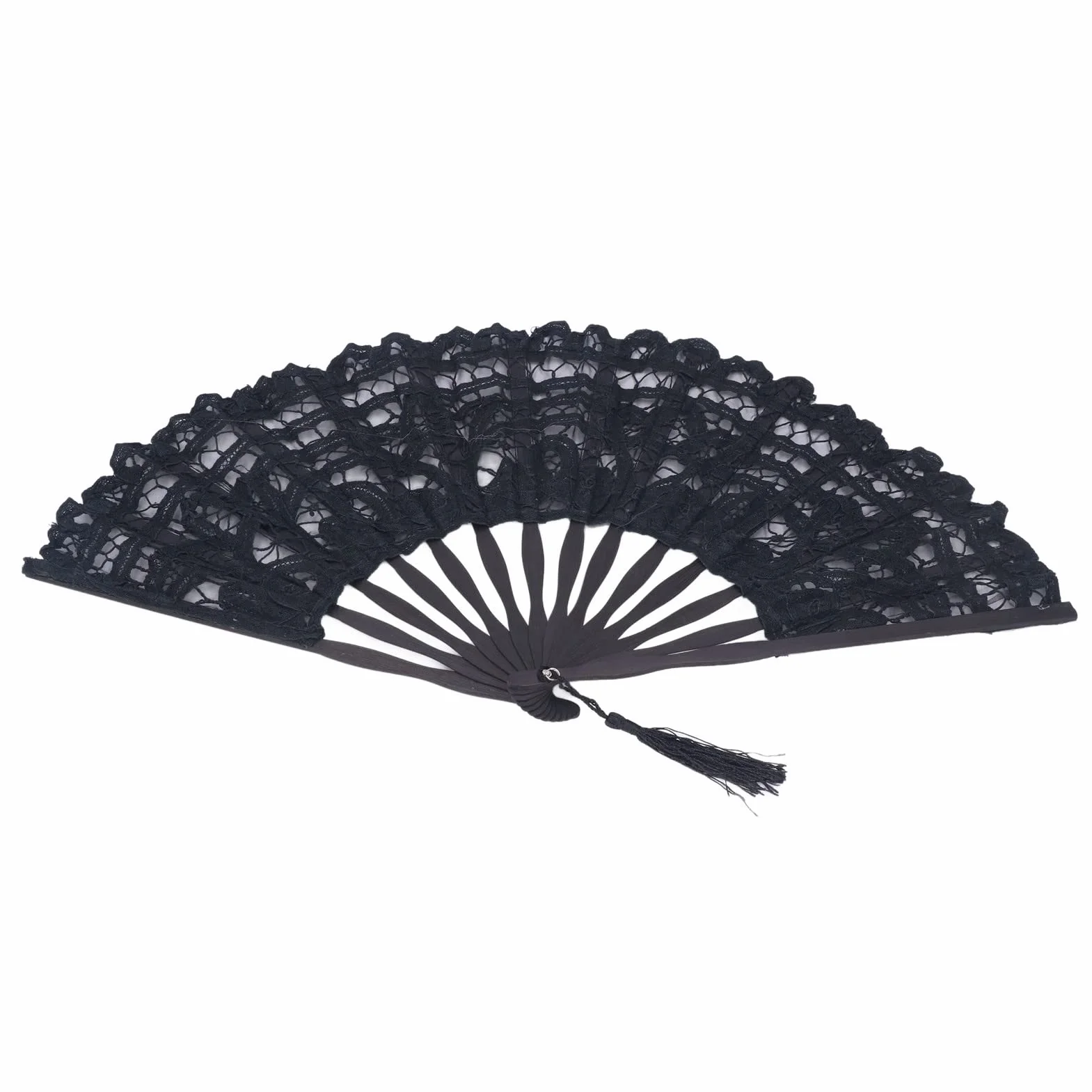 TOPINCN Abanico de Mano Plegable de Encaje de Algodón Abanico de Mano Nupcial Bordado con Bastones de bambú para la Decoración de la Boda Fiesta de Baile (Negro)