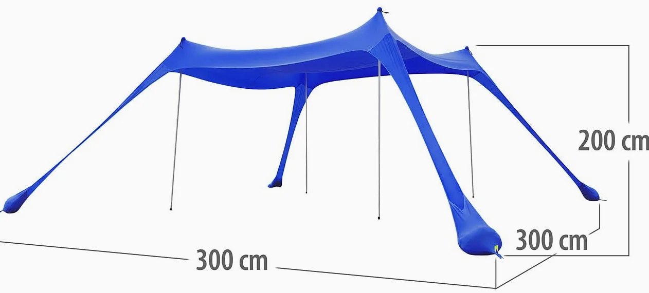 Semptec Strandzelt con protección UV UPF 50+, 4 Postes, 3 x 3 x 2 m, Lavable