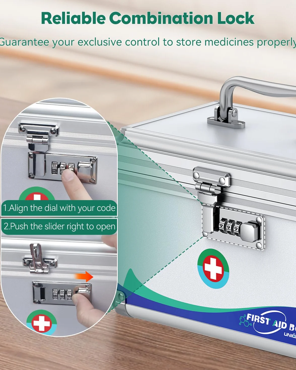 Uniclife Caja de Seguridad para Medicinas Metal con Cerradura de Combinación y Mango Portátil 10" x 6" x 6.5"