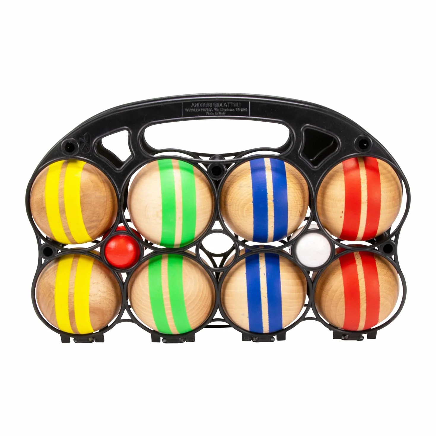 GICO - Juego de petanca de madera maciza a rayas con 8 bolas de diámetro 7 cm fabricado en la UE - 3015