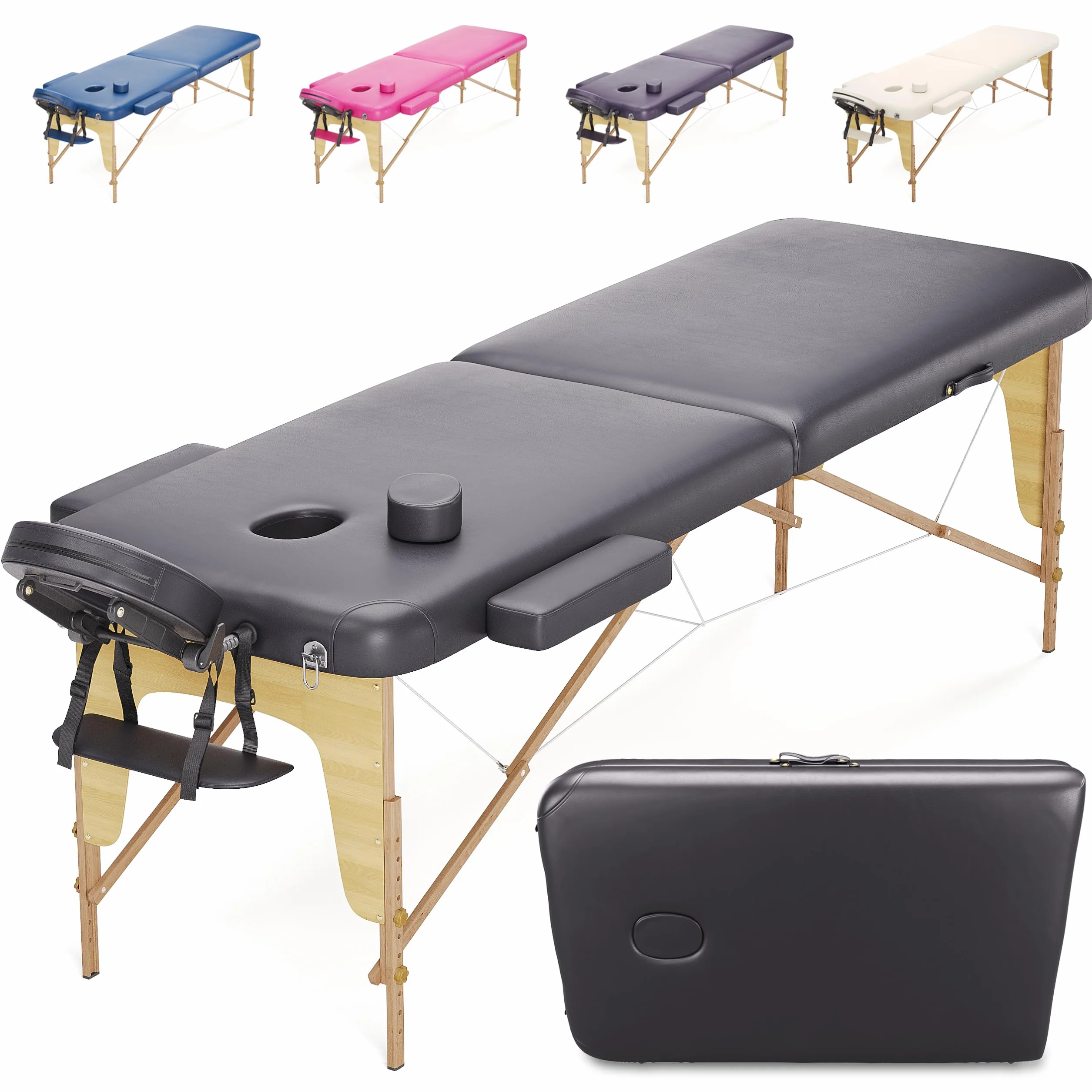 BELTOM Camilla de Masaje 2 Zonas Portátil Mesa Plegable Reiki Fisioterapeuta Negro
