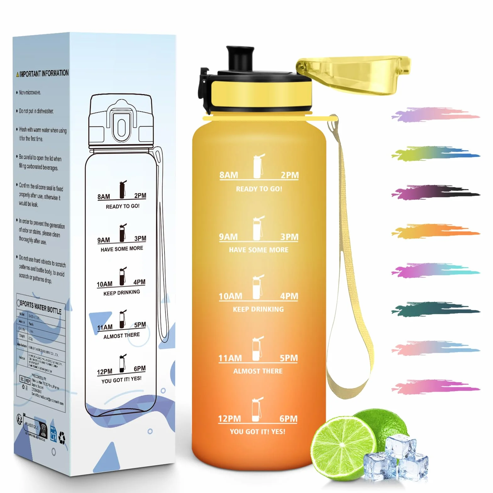 HoneyHolly Botella Agua, 1,5L, Motivacional y A Prueba de Fugas, Cantimplora, Reutilizable, Botella AGimnasio, Marcador de Tiempo, Cantimplora para Gimnasio, Trabajo, Camping, Senderismo