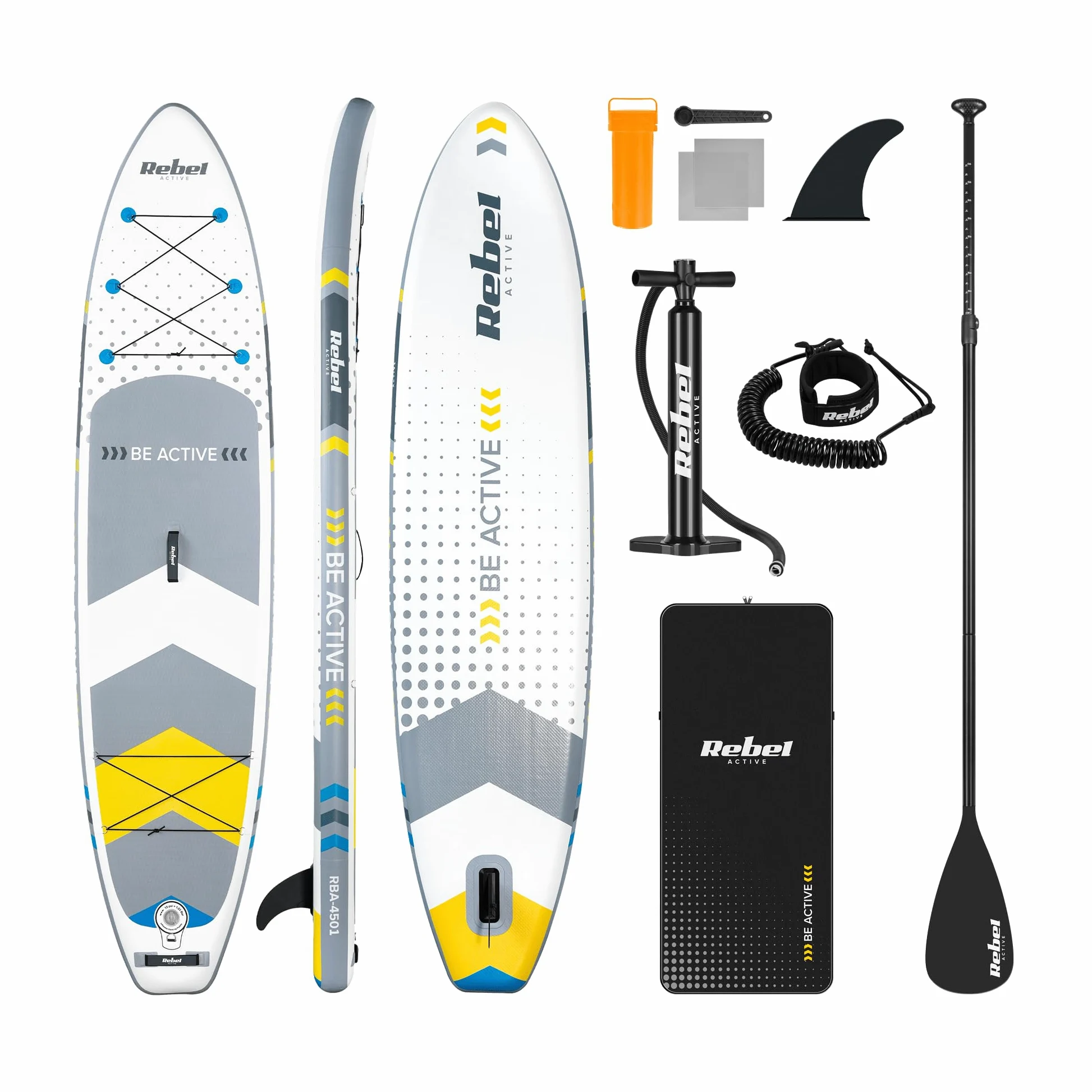 Rebel Electro Tabla de Sup Inflable de Natación Drop-Stitch 350 cm Juego de Remo Bomba Mochila RBA-4500-WH