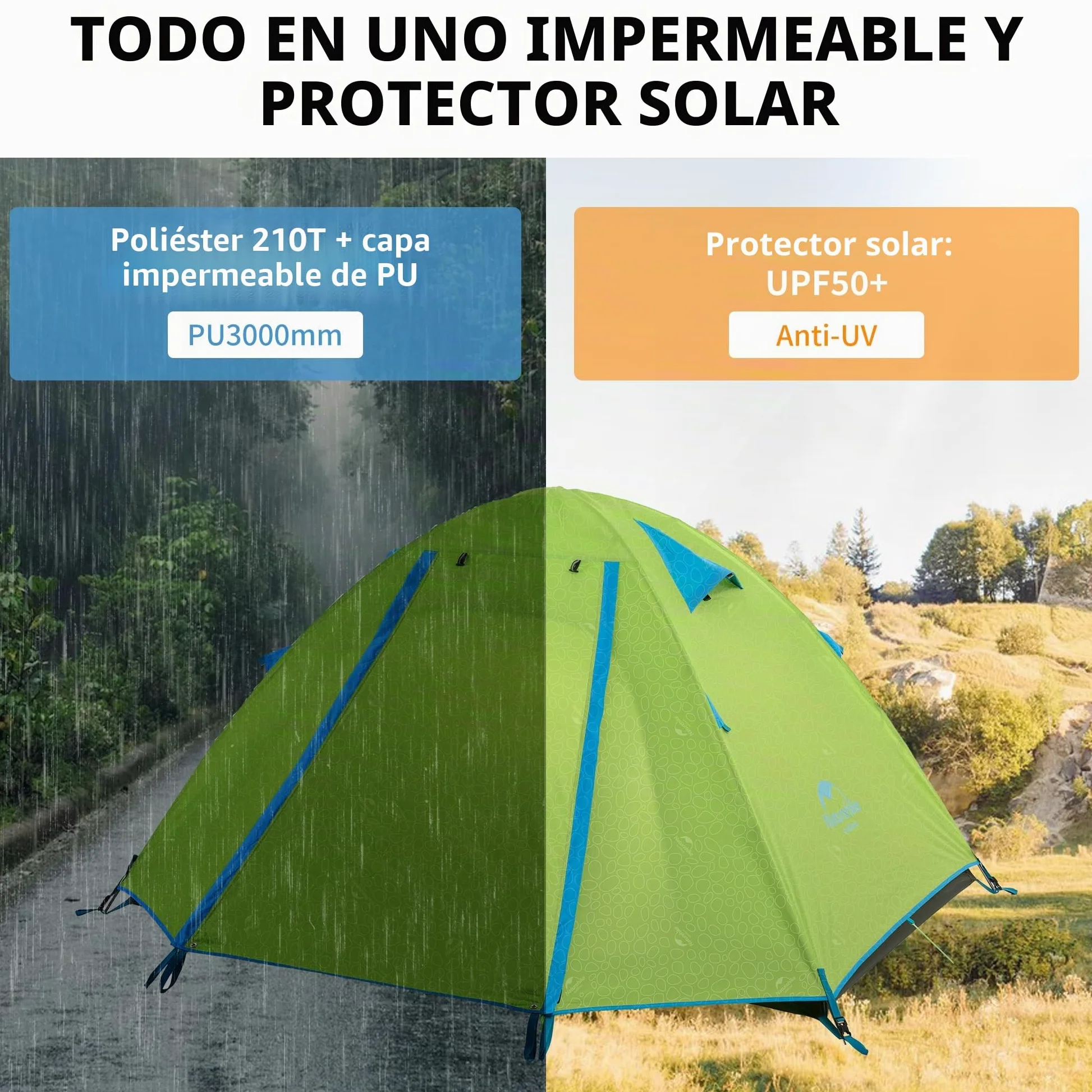 Naturehike Profi Series Tienda 2 Personas Impermeable Ultra Ligera 3-4 Estaciones PU3000mm 2.1kg Paquete Compacto Camping Montañismo Ciclismo Senderismo