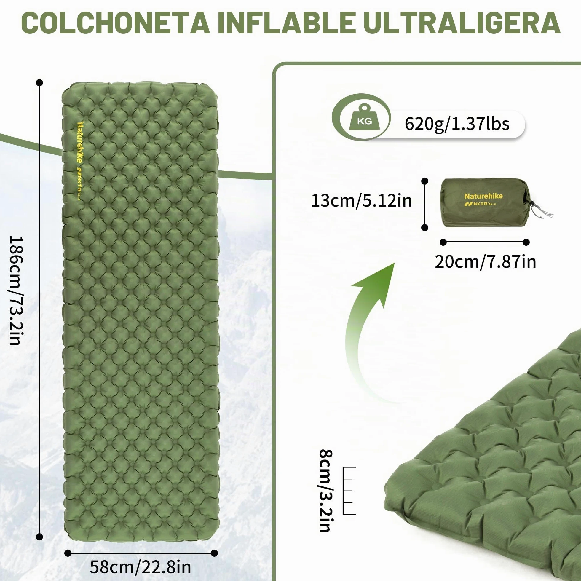 Naturehike Colchoneta autoinflable y hinchable para acampar, esterilla de dormir portátil, colchón de aire individual para trekking, senderismo, montañismo y mochilero