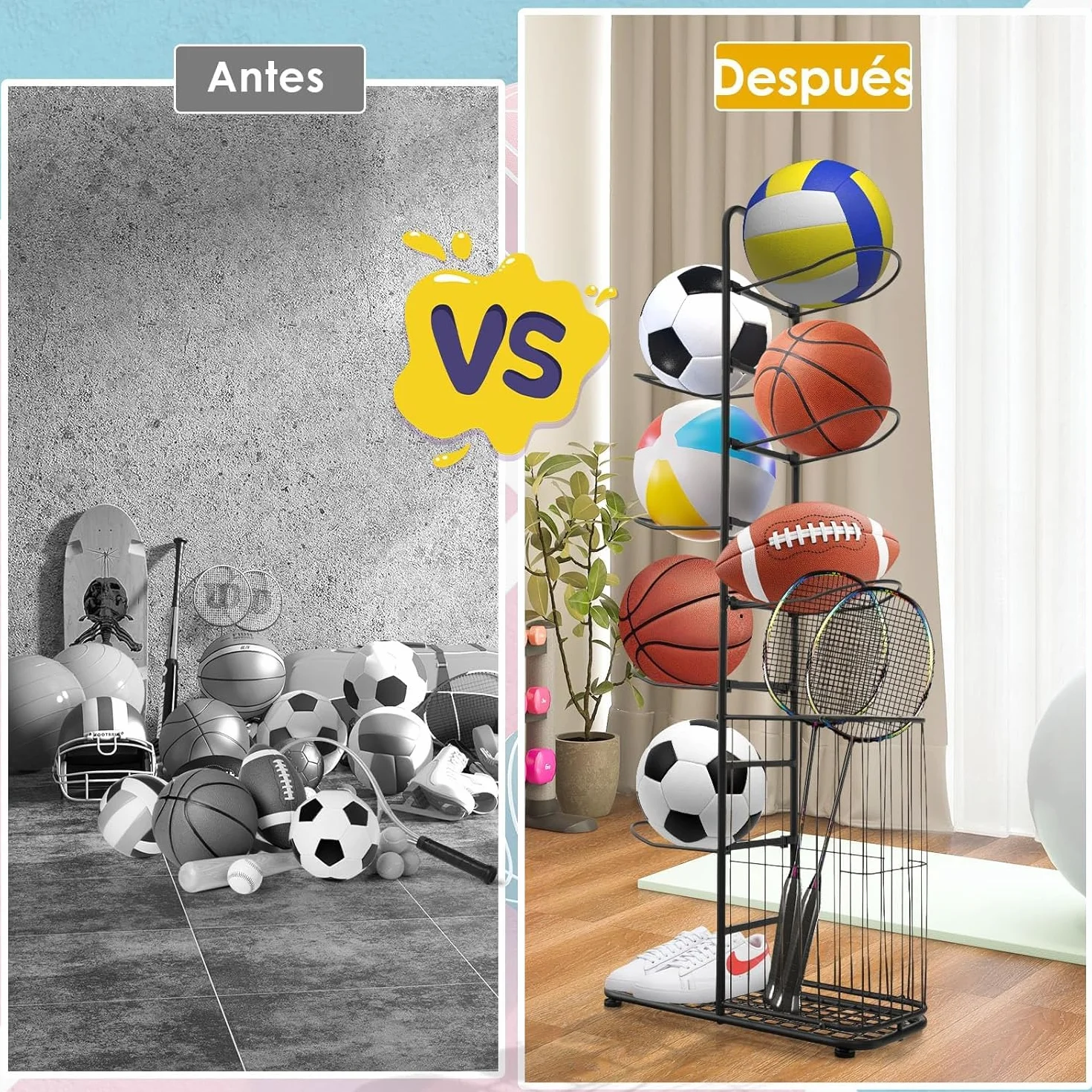 GOPLUS Soporte Universal de 7 Niveles, Estante de Metal para Deportes, Negro
