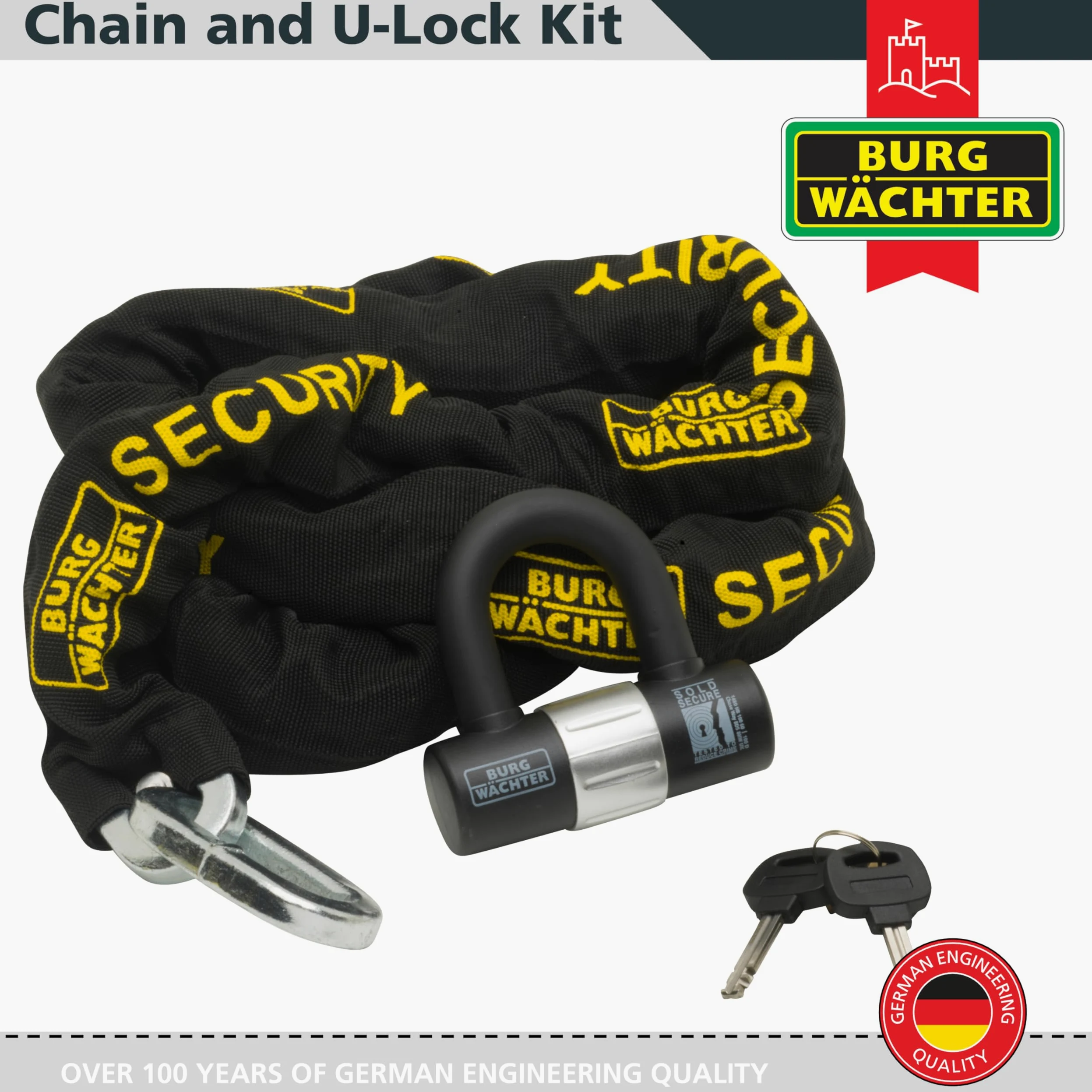 Burg-Wachter - Cadena de seguridad para bicicleta de 12 mm, color negro, 2 m
