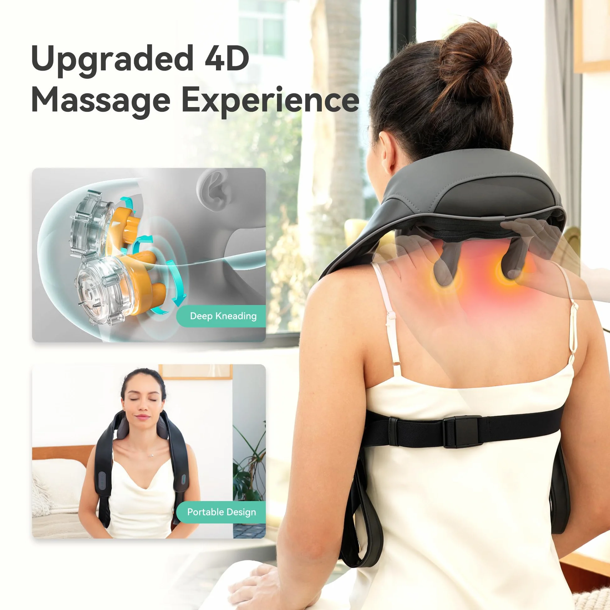 Snailax Masajeador Cervical y Espalda con Calor, 4D Shiatsu Inalámbrico de Cuello