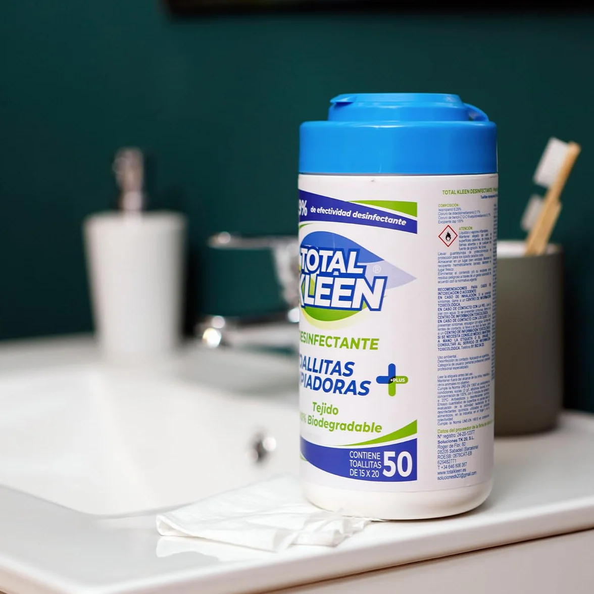 Total Kleen Toallitas de limpieza multiusos biodegradables 100 unidades desinfectantes