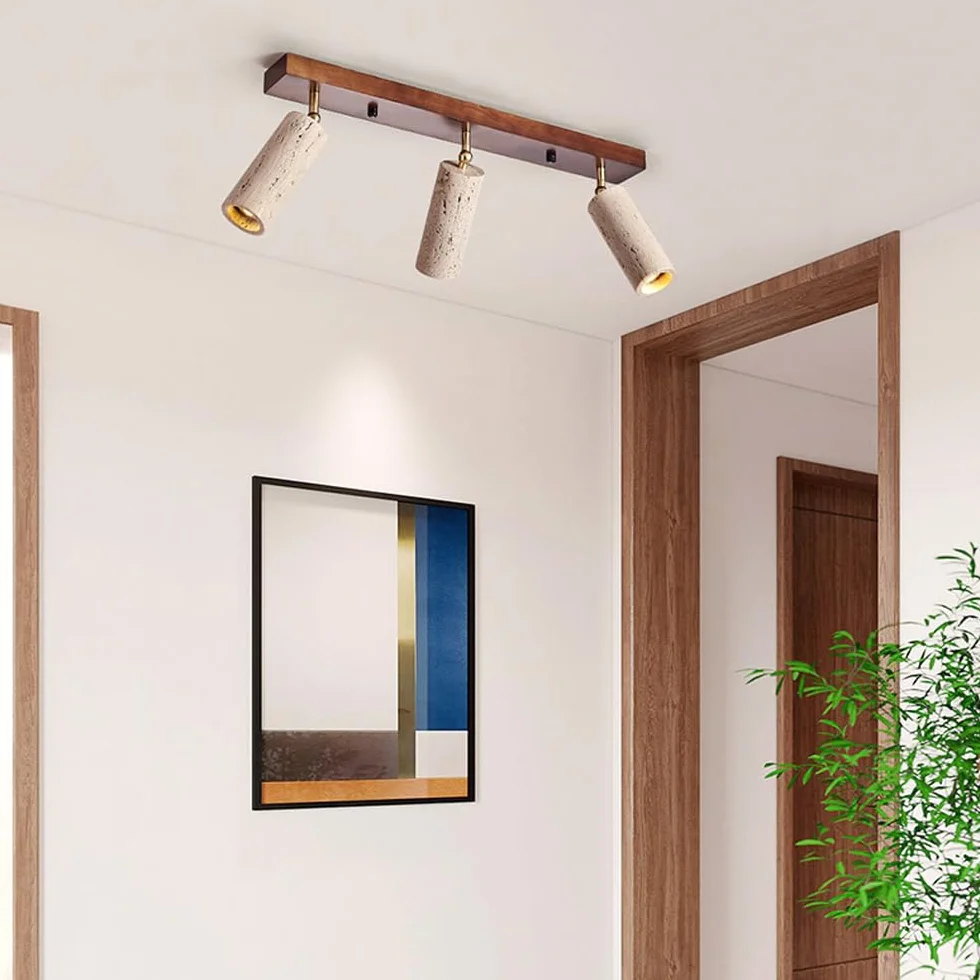 Lámpara de techo ajustable 3 luces Wabi Sabi travertino amarillo color Nogal