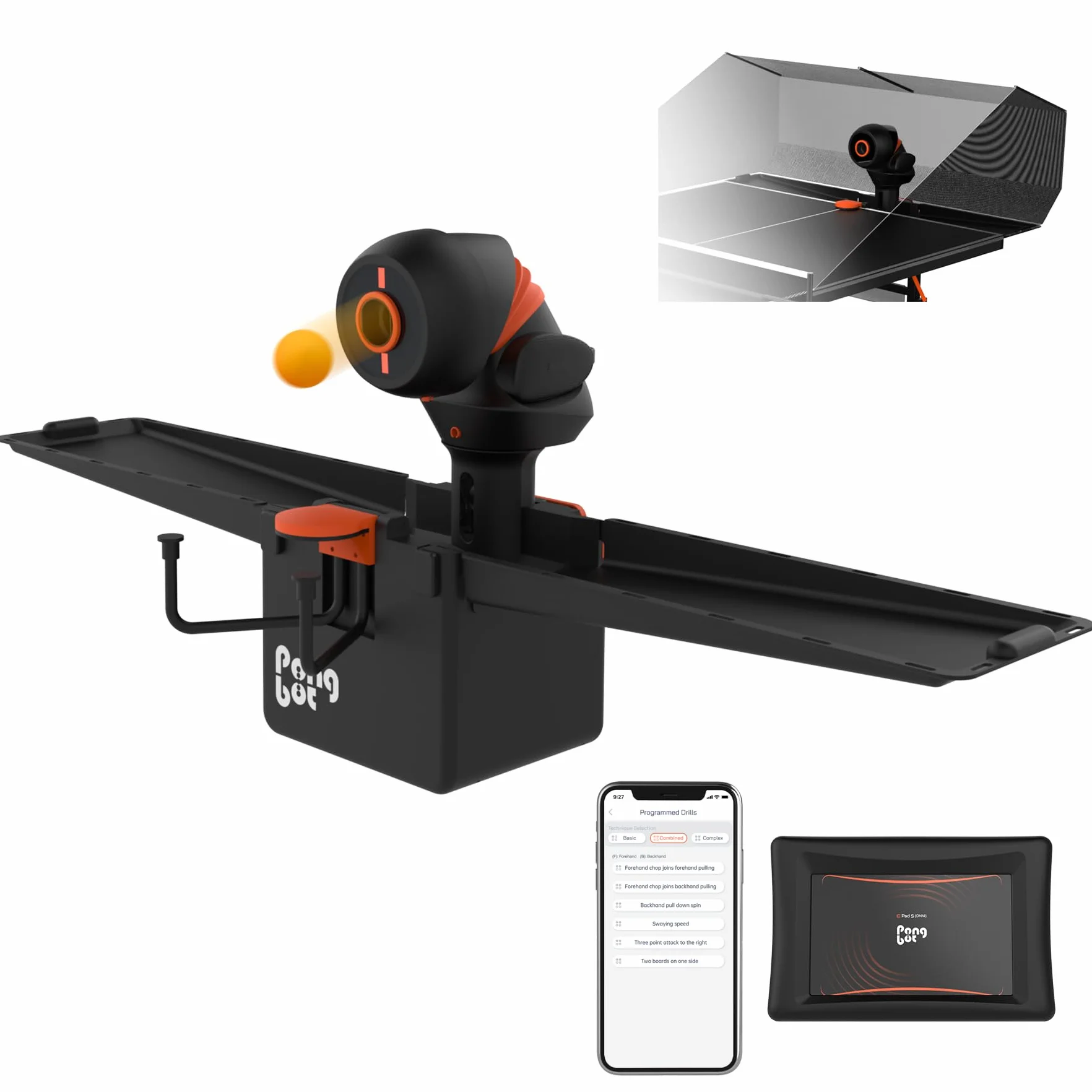 PONGBOT Robot de tenis de mesa automático con red, control E-Pad/aplicación, 396 trayectorias
