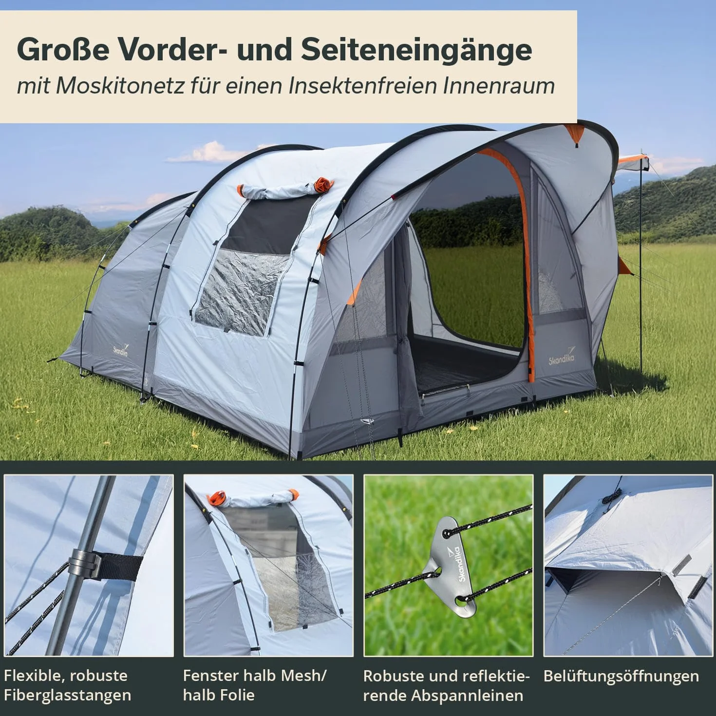 Skandika Egersund Sleeper Protect 3/5/5 XL/7XL Personas | Tienda de campaña con Sleeper Technologie, Suelo Cosido, Cabina de Dormir Negra, Impermeable