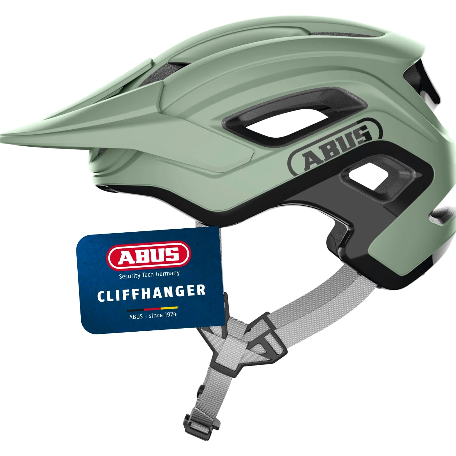 ABUS Cliffhanger Casco MTB de Bicicleta, Mist Green, S | Casco MTB Singletrail y Enduro, cierre magnético, visera ajustable, almohadillas lavables