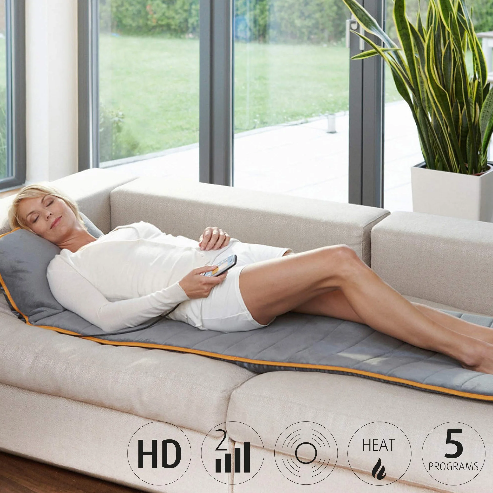 Medisana MM 825 Esterilla de masaje eléctrica, 5 programas, 4 zonas, calentamiento, 2 intensidades para espalda, cuello y cabeza
