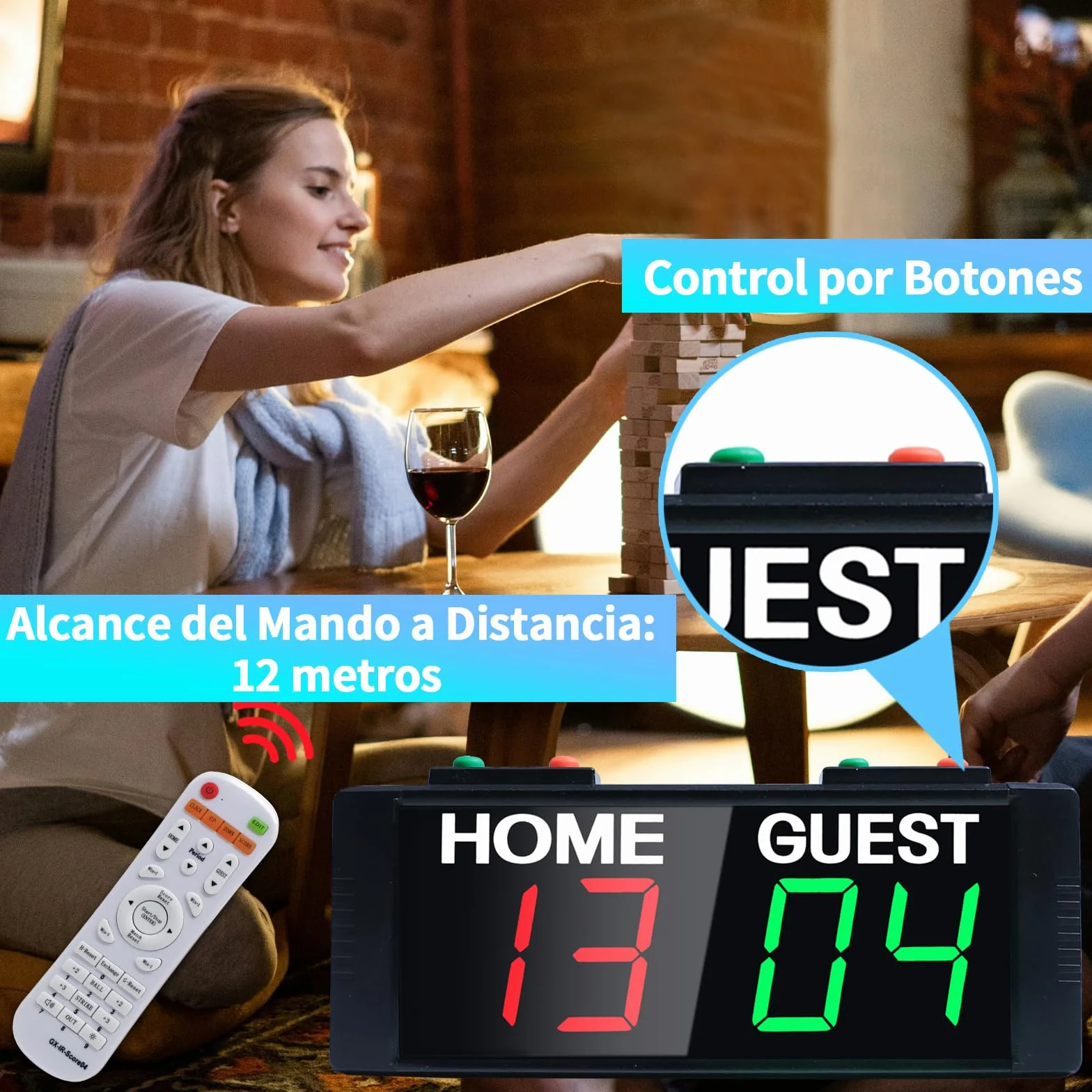 Marcador Digital LED Portátil con Temporizador y Control Remoto para Juegos de Patio