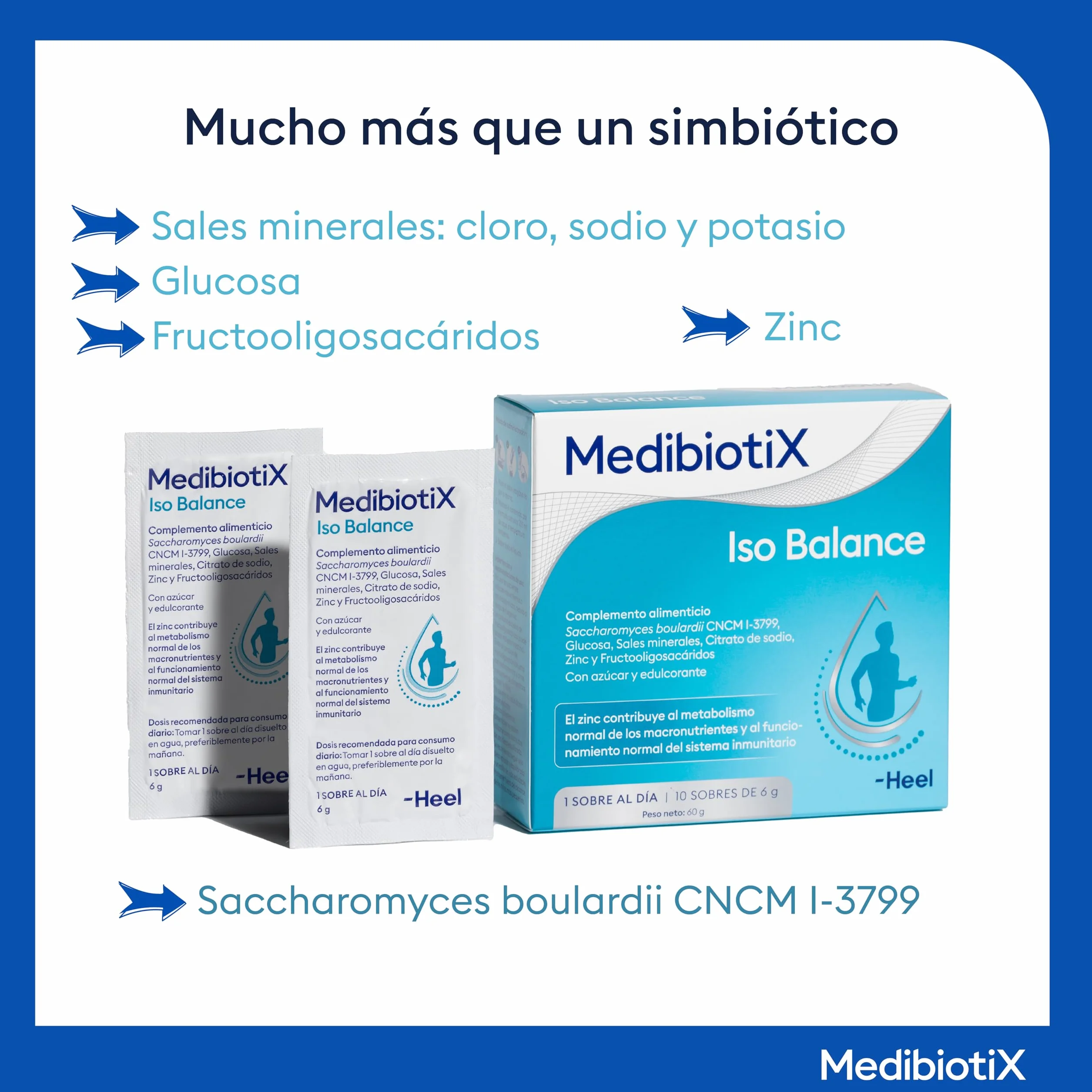 MedibiotiX Iso Balance Complemento Alimenticio con Prebióticos, Probióticos y Sales Minerales, 10 Sticks