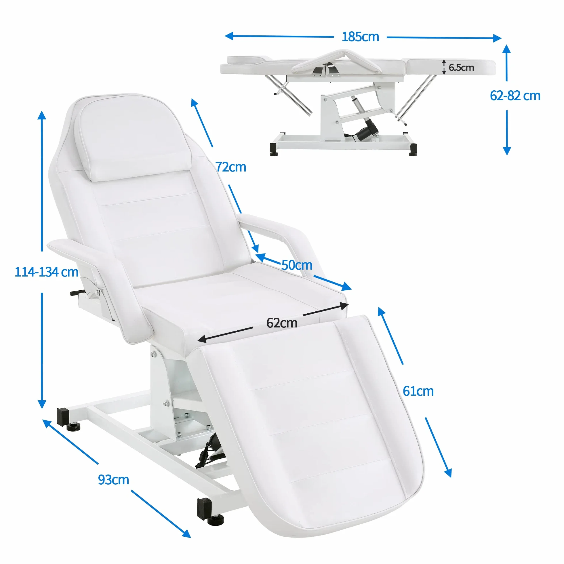 Tumbona eléctrica de masaje para tatuajes plegable regulable en altura blanco