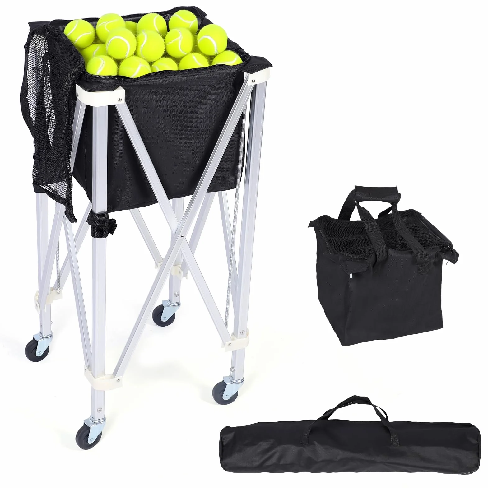 Pelotas de tenis portátiles Hopper, Carro de tenis con ruedas, plegable, gran capacidad, cesta de pelotas de tenis, 170 bolas para entrenamiento