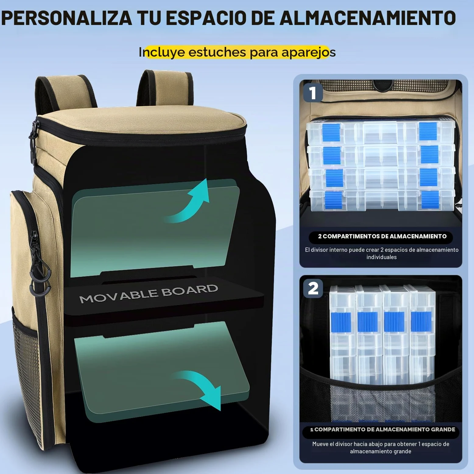 PLUSINNO Fishing Backpack With Tackle Boxes Mochila de pesca con cajas de aparejos Unisex adulto