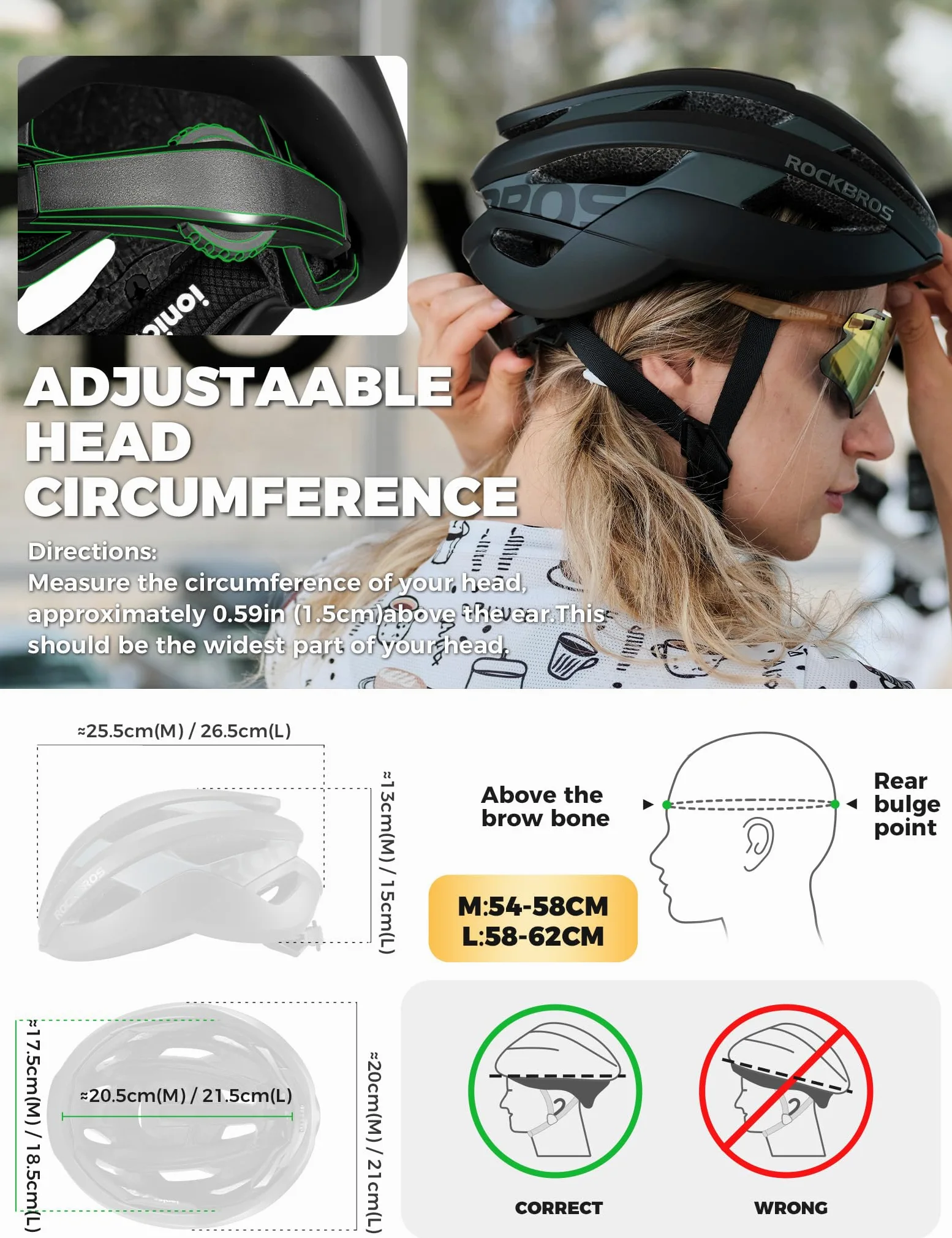ROCKBROS Casco Bicicleta Adulto para Hombre Mujer, Casco Ligero con 2 Forros Desmontables, Casco de MTB Carretera Urbano Ciclismo