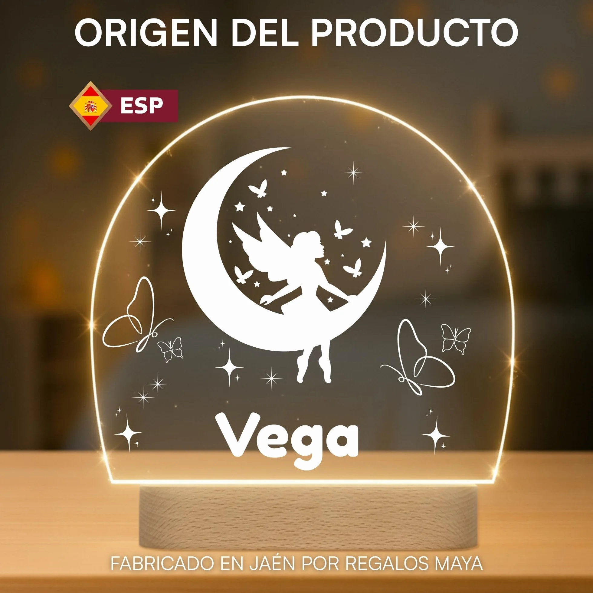 Lámpara Infantil Personalizada LED Quitamiedos con Nombre - Luz para Habitación Bebé - Regalo Original Nacimiento Bautizo Cumpleaños