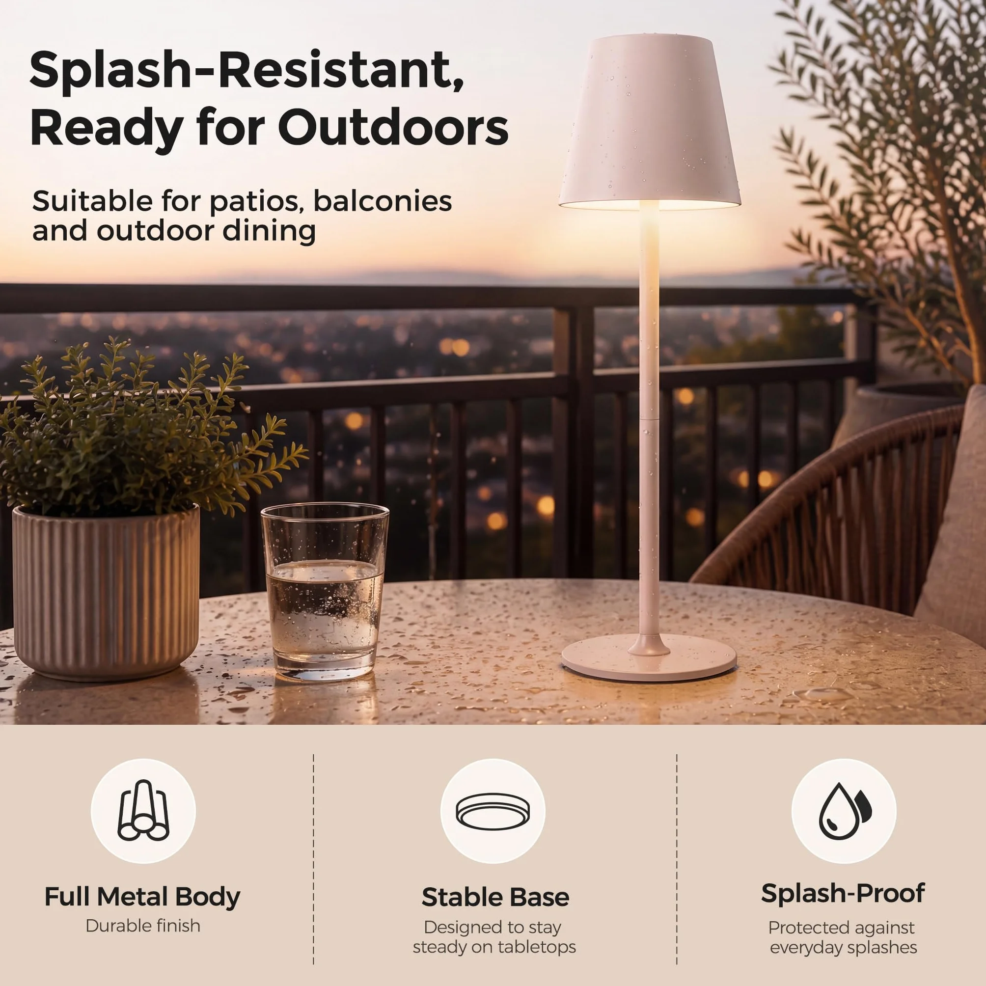 Lámpara de Mesa LED Inalámbrica Recargable IP54 5300 mAh 3 Temperaturas de Color Regulación Continua Cuerpo Metálico