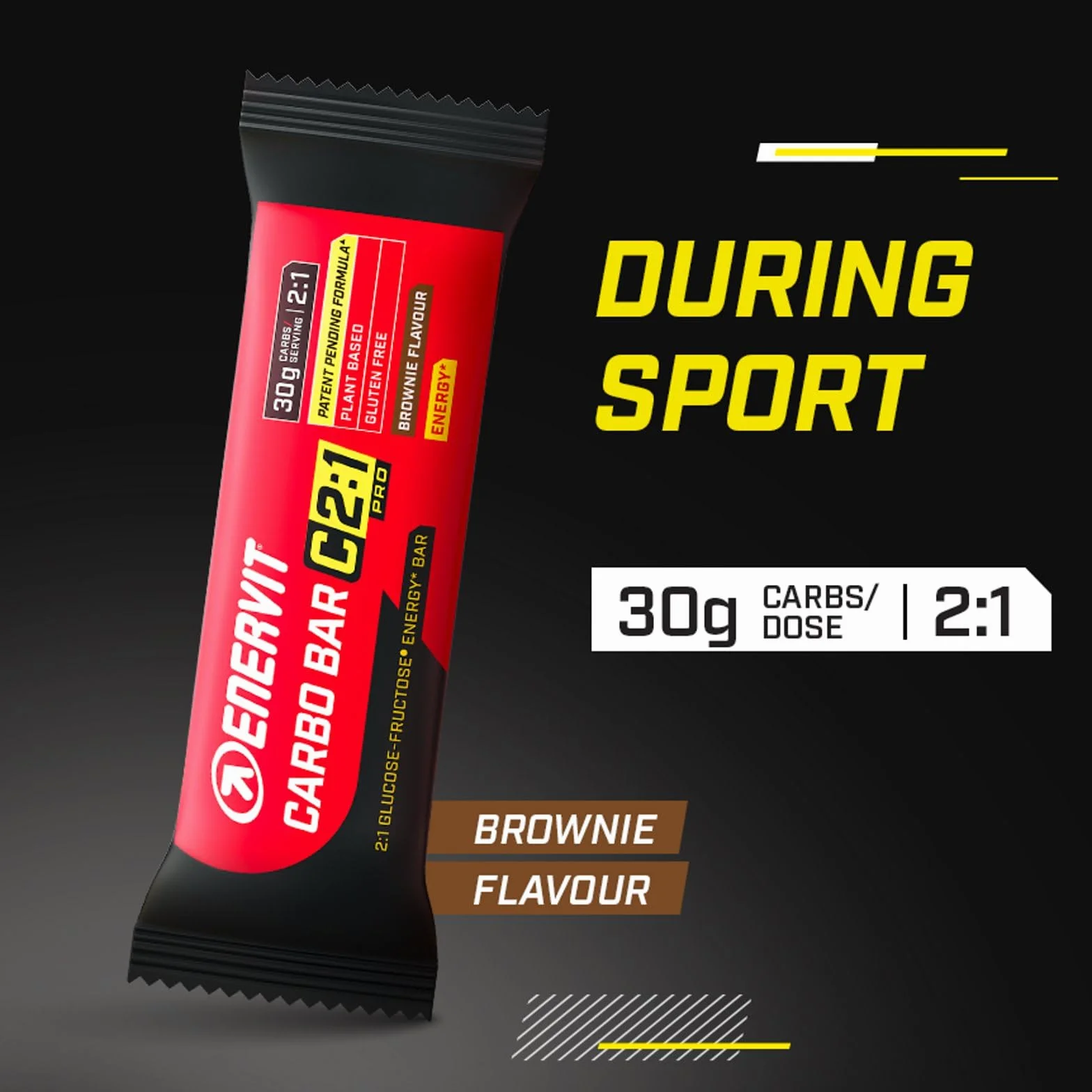 Enervit Carbo Bar C2:1PRO Brownie Barritas Energéticas 30g Carbohidratos Chocolate 12x45g Sin Gluten Vegano