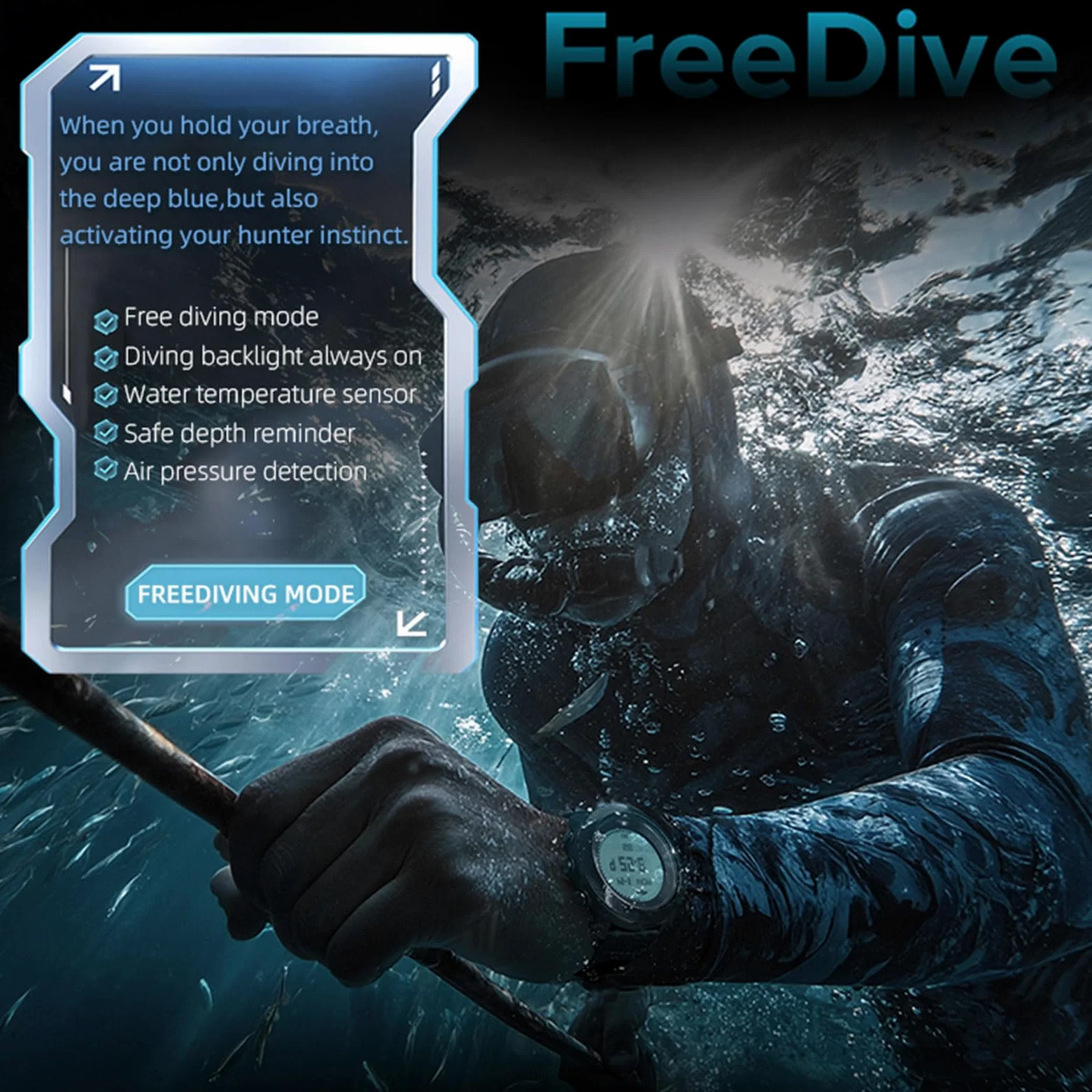 POENVFPO Reloj Deportivo Digital, Brújula de Buceo, Altímetro, Barómetro, Rastreador de Profundidad, Retroiluminación LED a Prueba de Lluvia de 100 M para Hombres Al Aire