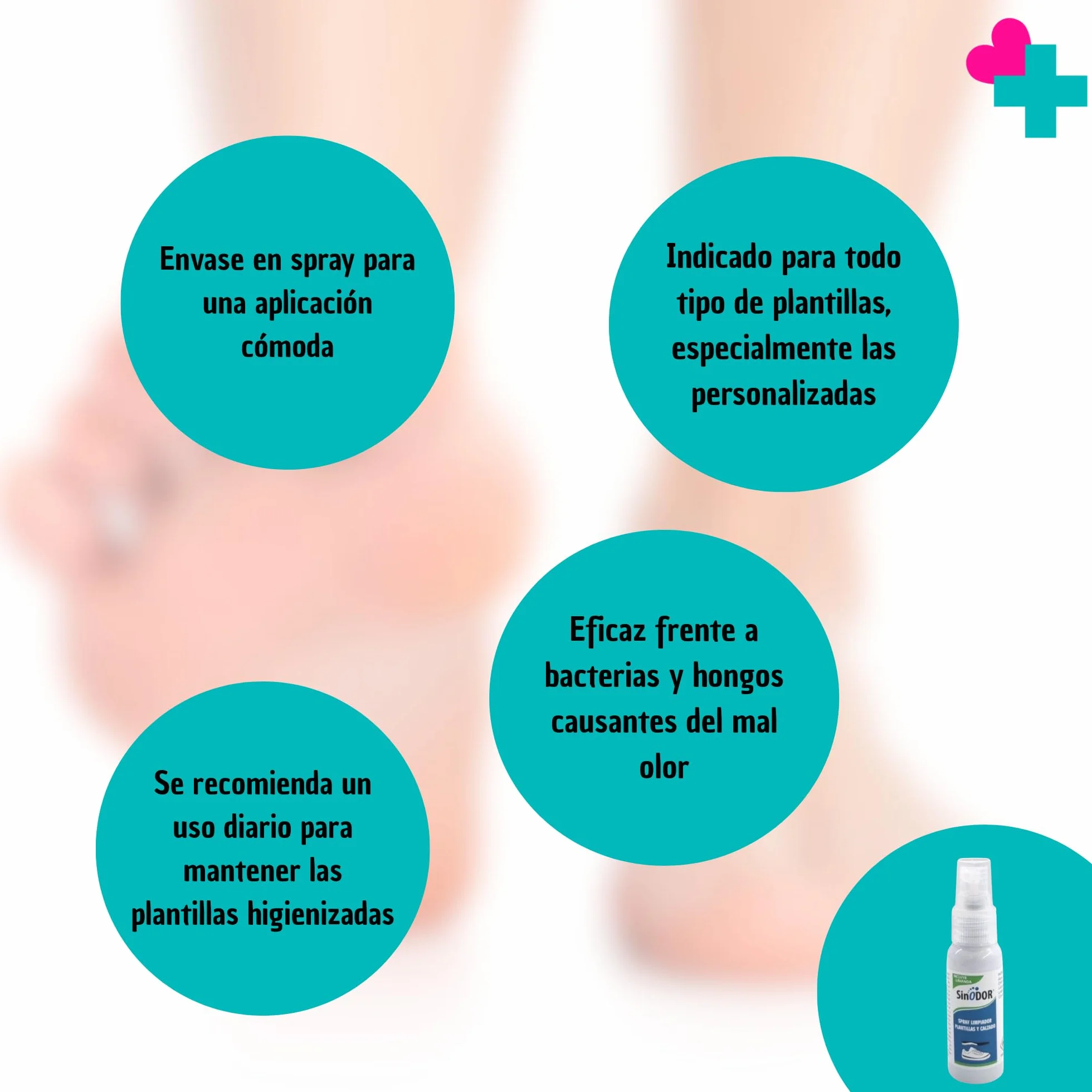 Herbi Feet Spray Limpiador de Plantillas 30 ml Antiolor Desinfectante Zapatos Antibacteriano Fungicida