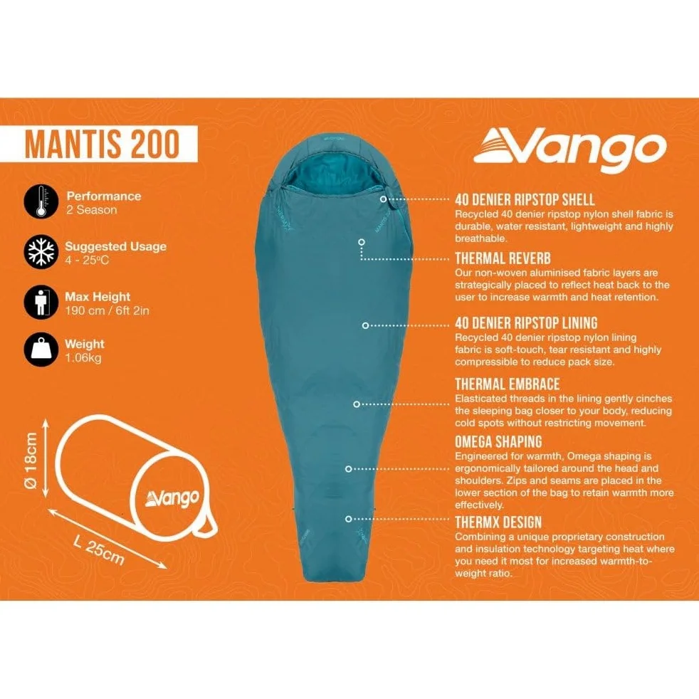 Vango Mantis 200 - Saco de dormir ligero (Deep Lagoon)
