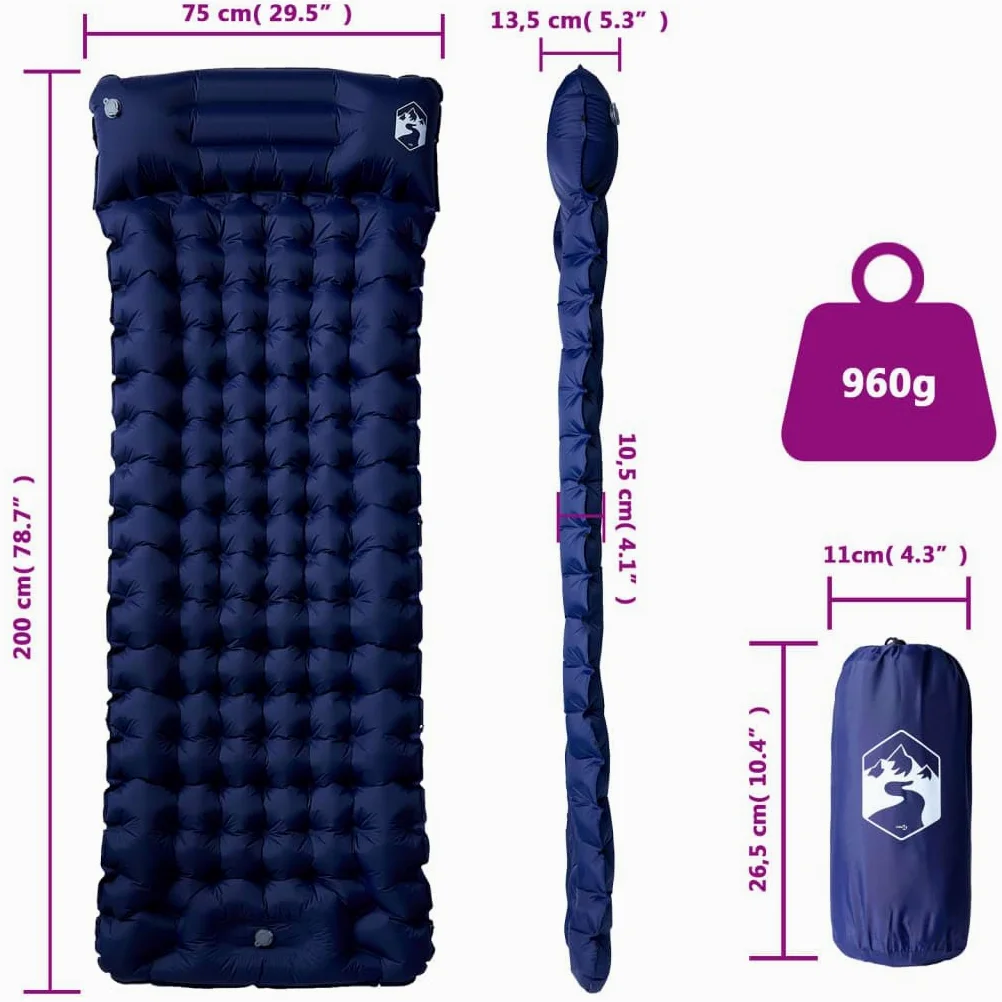 Esterilla doble autoinflable con cojín, 195 x 130 x 8, 40D de nailon para camping, colchoneta de aire para exterior, senderismo, trekking, plegable, ligera, para tienda de campaña, festival