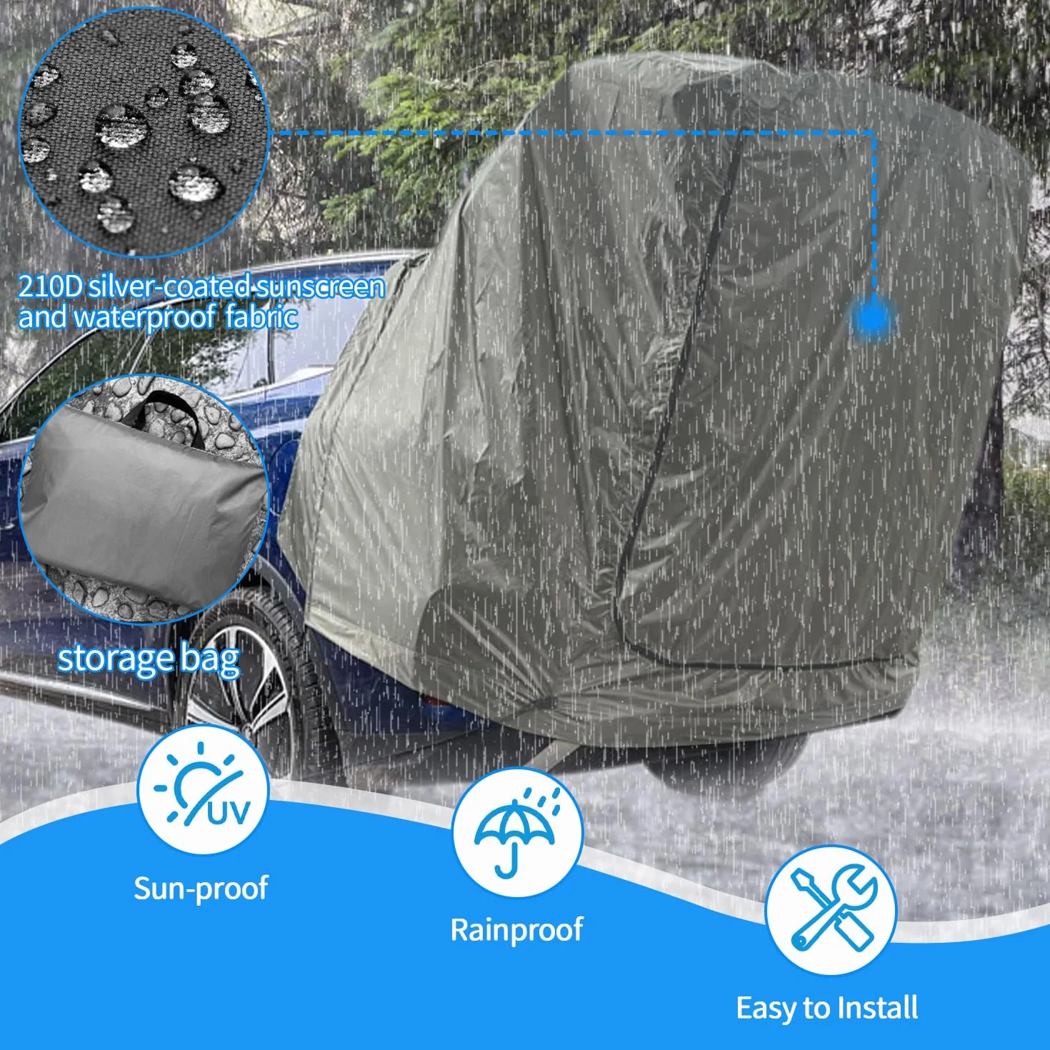 Tienda de Campaña para Coche, Carpa para Portón Trasero con Mosquitera, a Prueba de Viento, Protector Impermeable AutomóVil para SUV, Toldo para Auto para Acampar y Aventuras al Aire Libre, Caqui