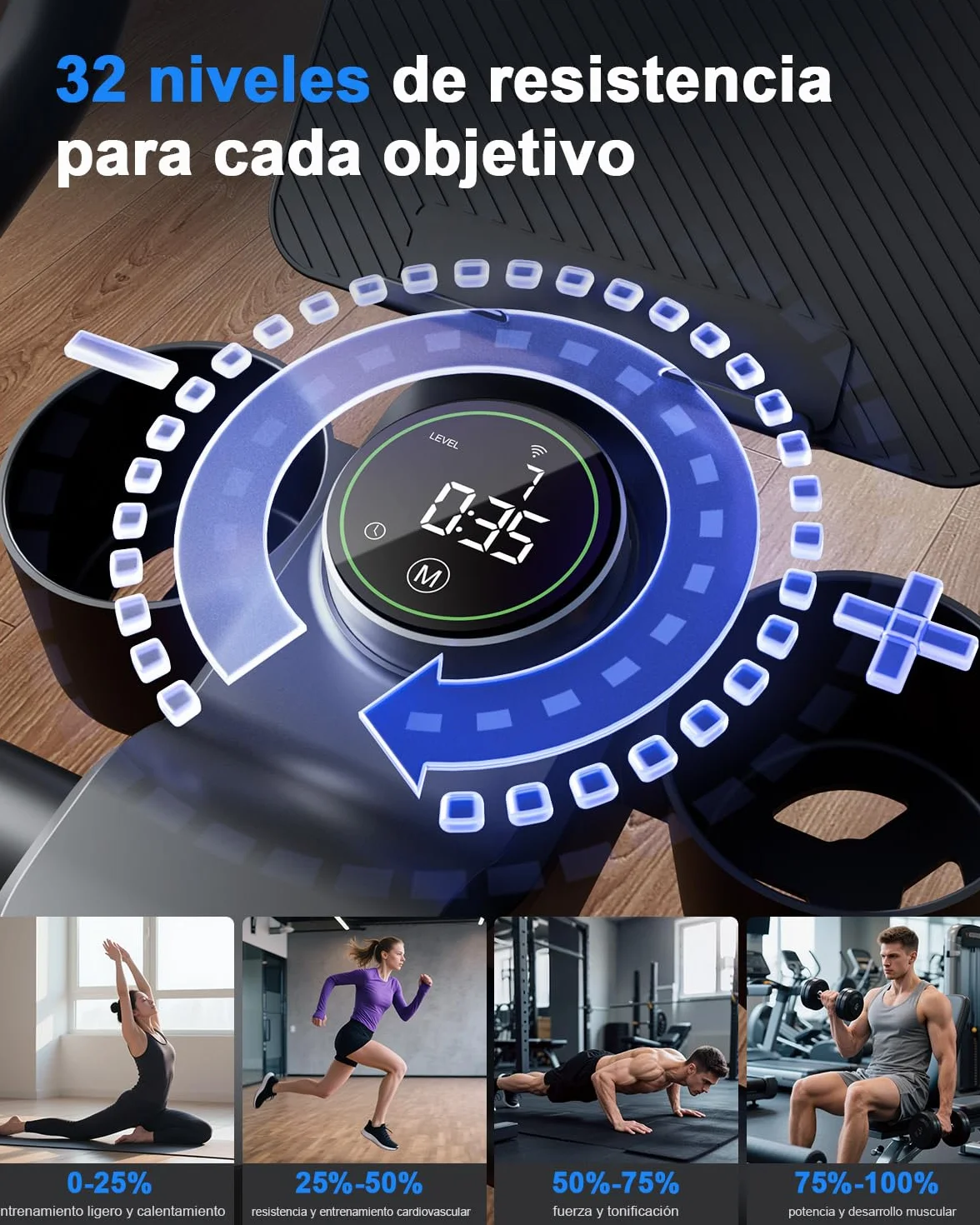Copant Bicicleta Estática en Cass con Pantalla LCD y App Control, Bicicleta de Ejercicio Interior con Resistencia Magnética Ajustable, Capacidad de Carga 136KG