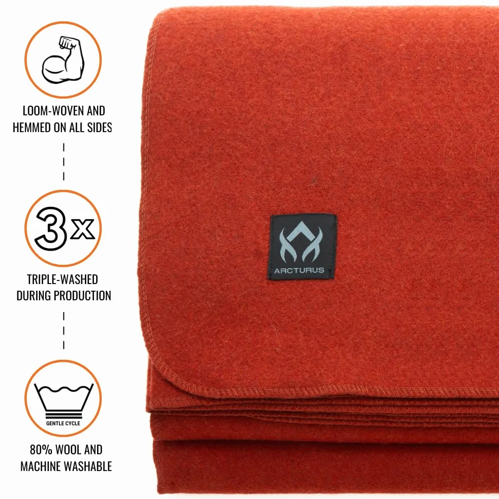 Arcturus Manta de lana militar, cálida, gruesa, lavable, ideal para exteriores, camping, manta de estadio, pícnics, viajes, kits de supervivencia para coche y bushcraft, grande 64 x 88 pulgadas, 4.4