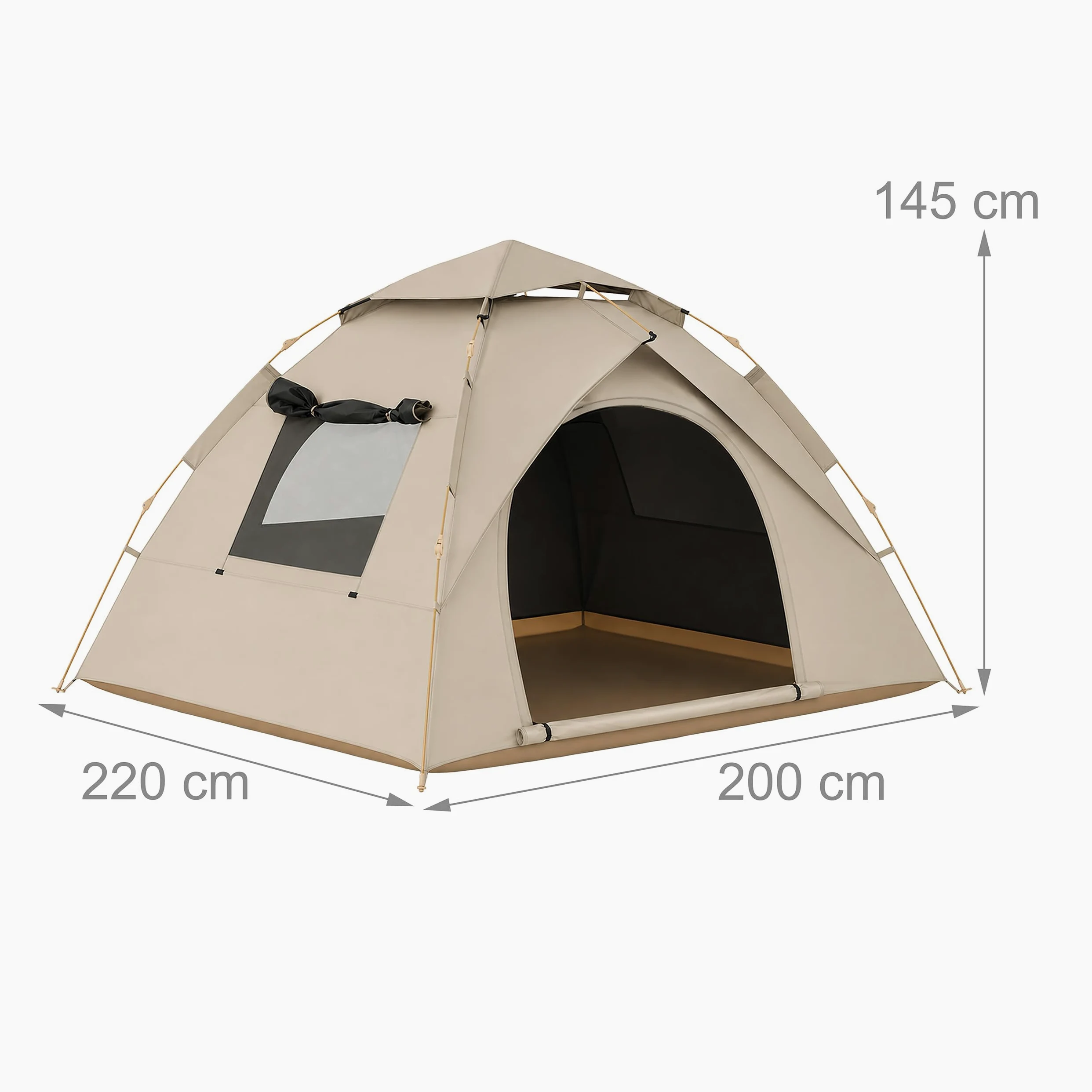 Relaxdays Tienda para 3-4 Personas, Montaje rápido y automático, Beige | protección UV, mosquitera, 145×200×220 cm